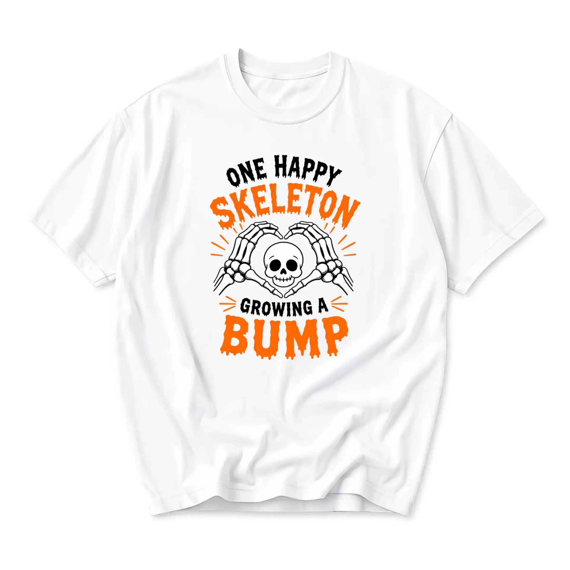 Graphic Tee One Happy Skeleton Growing a Bump Funny Pregnancy Announcement Shirt Unisex Crew Neck Cotton Blend Casual Top