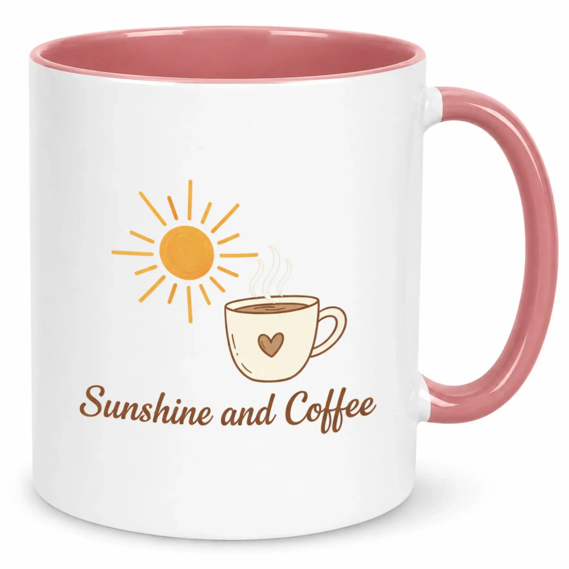 Coffee Mug Ceramic White and Pink with Sunshine and Coffee Design for Morning Beverages Office Kitchen Home Decor Unique Gift Idea