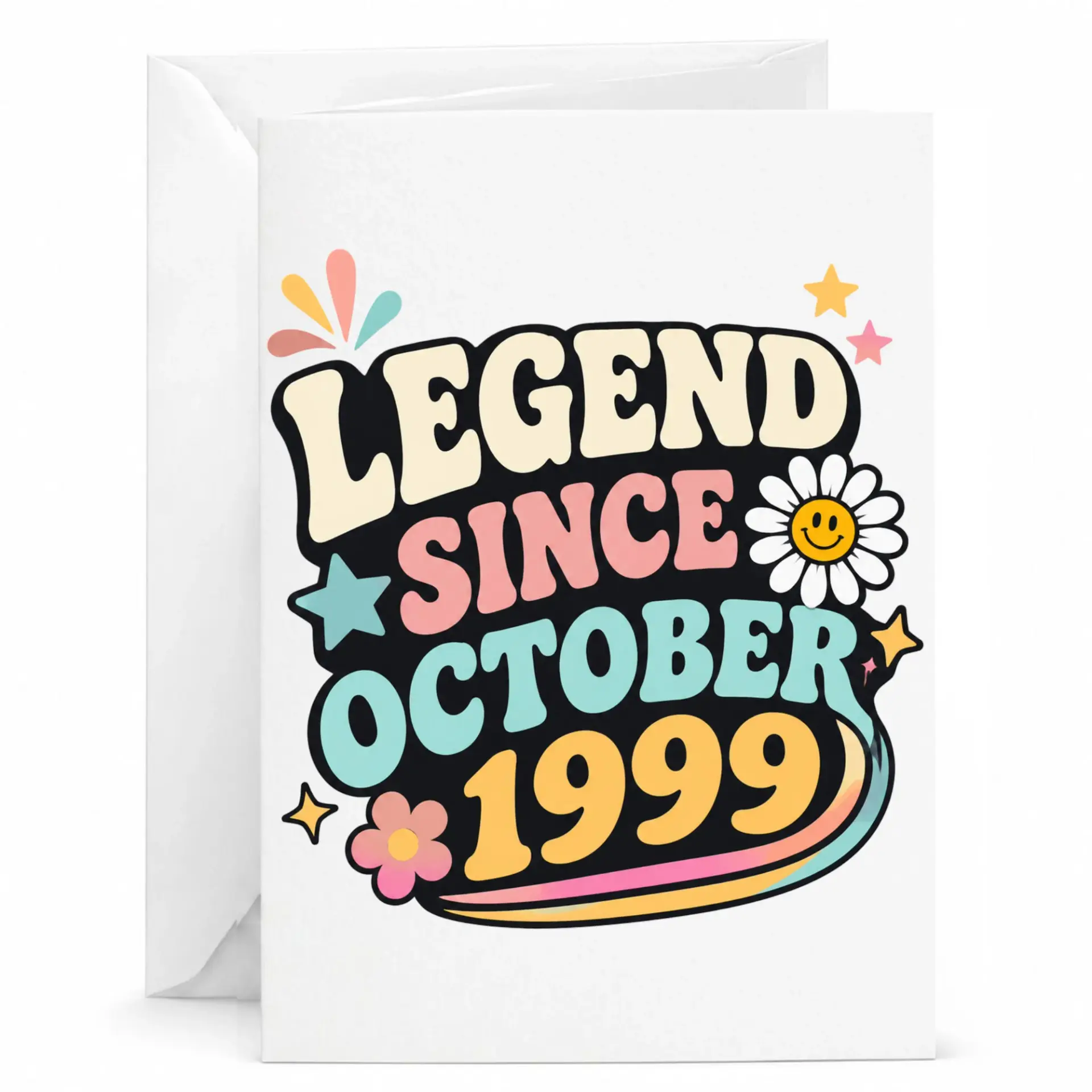 Birthday Card Legend Since October 1999 Retro Groovy Style Greeting Card for Milestone Celebrations and Birthdays