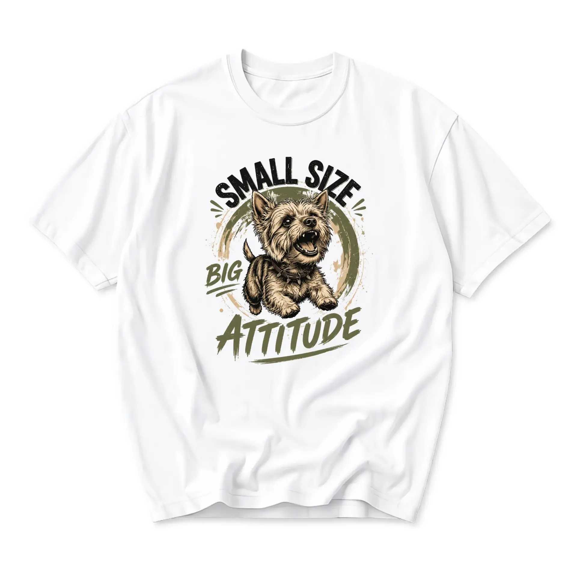 Graphic Tee Small Size Big Attitude Dog Print Unisex Cotton Shirt Casual Crew Neck Everyday Top for Animal Lovers