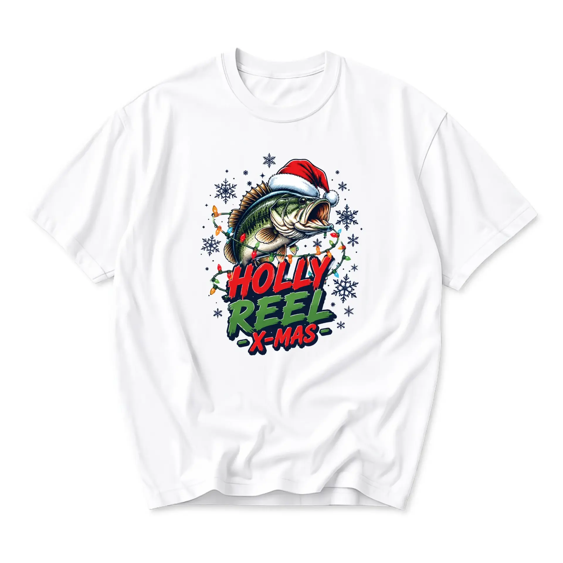 Funny Shirt Holly Reel X-Mas Graphic Tee Fishing Lover Gift Holiday Season Unisex Crew Neck Casual Cotton T-Shirt
