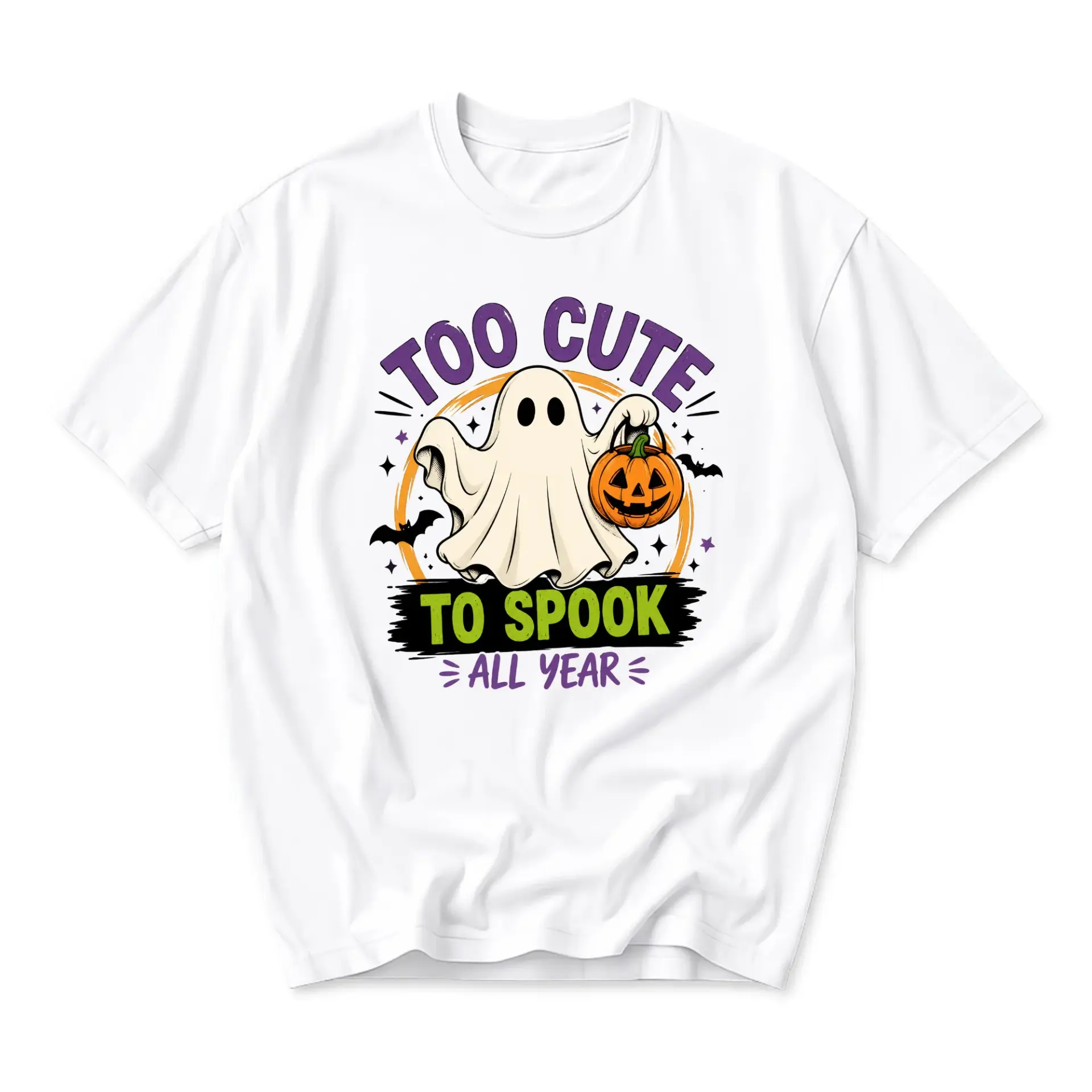 Graphic Tee Unisex Crew Neck T-Shirt Cute Ghost Halloween Pumpkin Illustration Fall Season Casual Short Sleeve Top