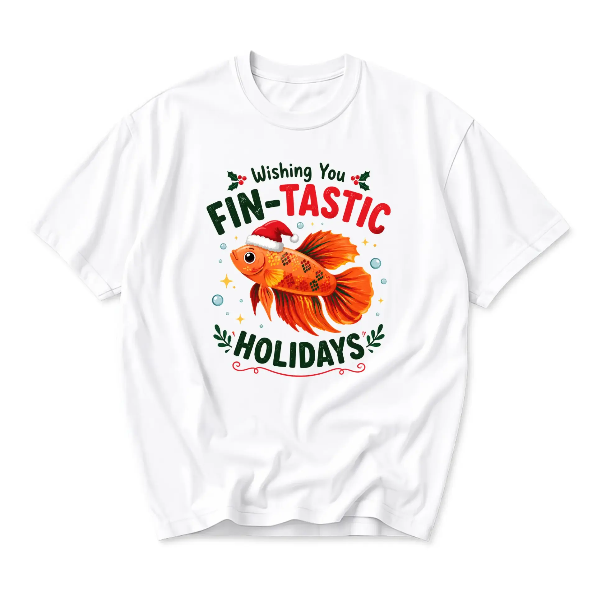 Funny Shirt Fin-Tastic Holidays Christmas Fish Graphic Tee Unisex Crew Neck Apparel for Casual Seasonal Celebration