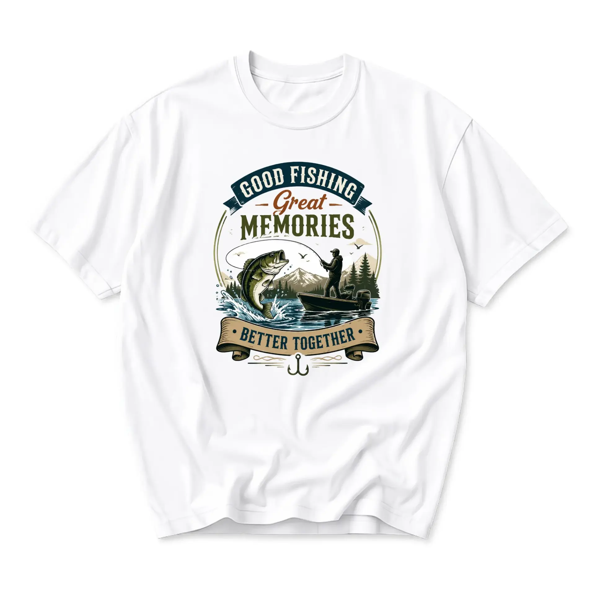 Graphic Tee Good Fishing Great Memories Better Together Unisex Crew Neck Shirt for Outdoor Enthusiasts and Lovers