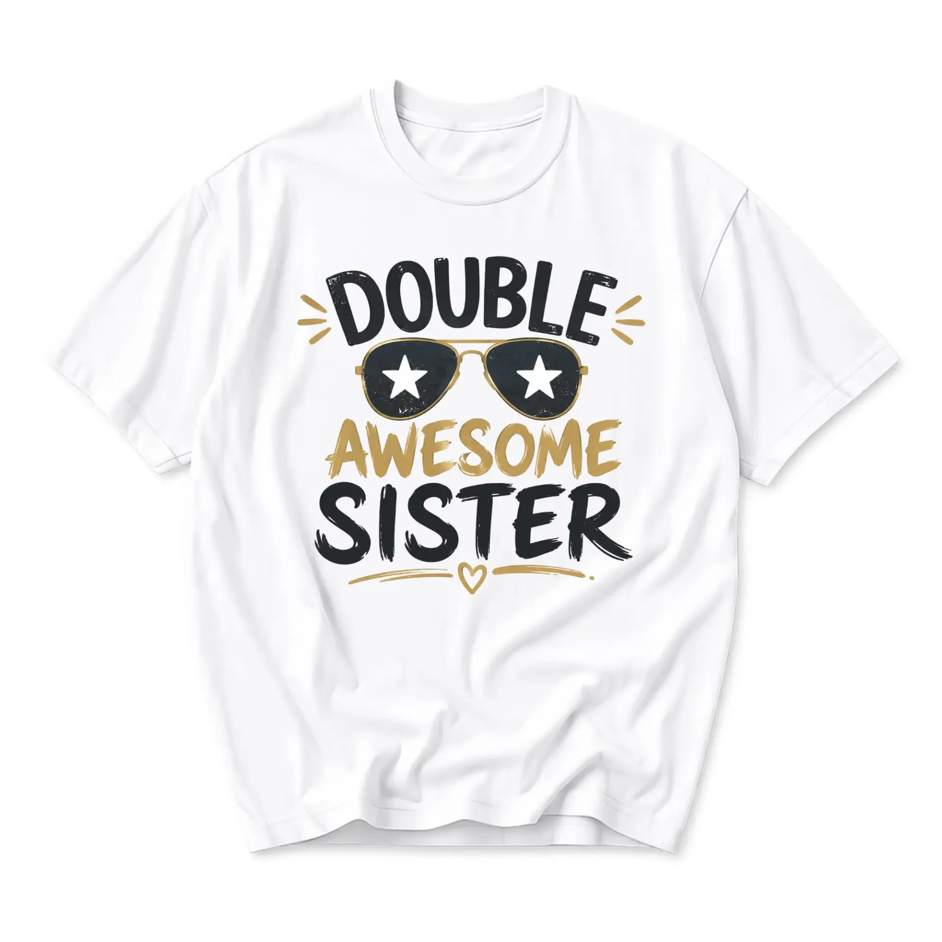 Graphic Tee Double Awesome Sister Shirt Casual Unisex Crew Neck Top Short Sleeve Comfortable Cotton Blend Apparel