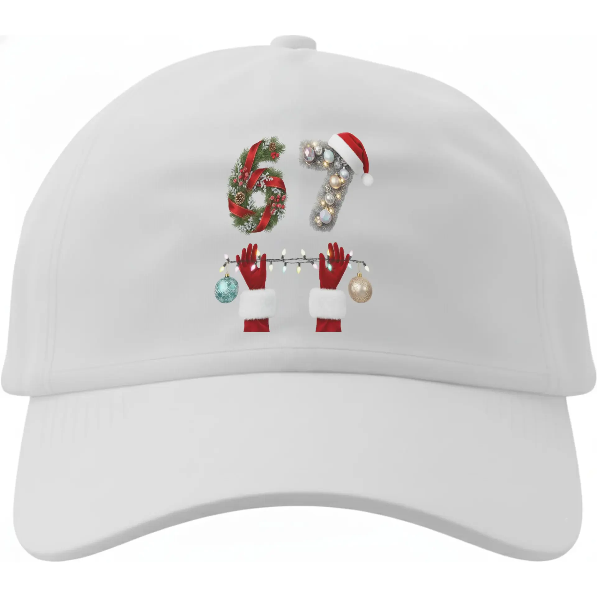 Baseball Cap Festive Holiday Sixty Seven Number Design Casual White Dad Hat for Seasonal Celebration and Winter Apparel