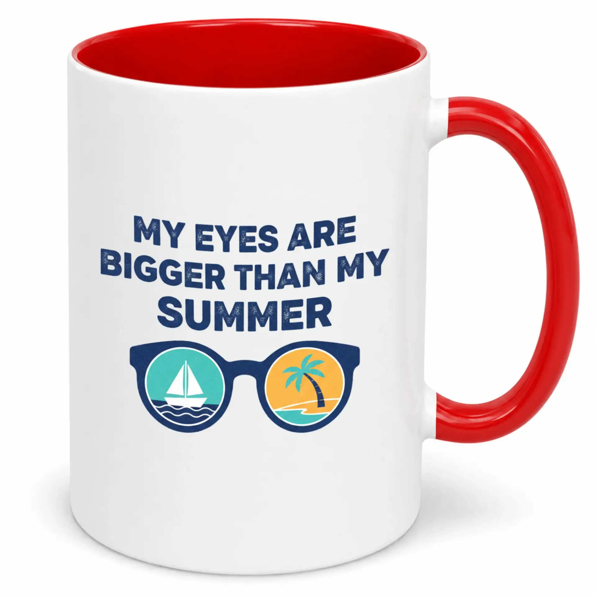 Funny Coffee Mug, Summer Vacation Theme Ceramic Drinkware with Humorous Quote and Sunglasses Design, Large C-Handle Gift