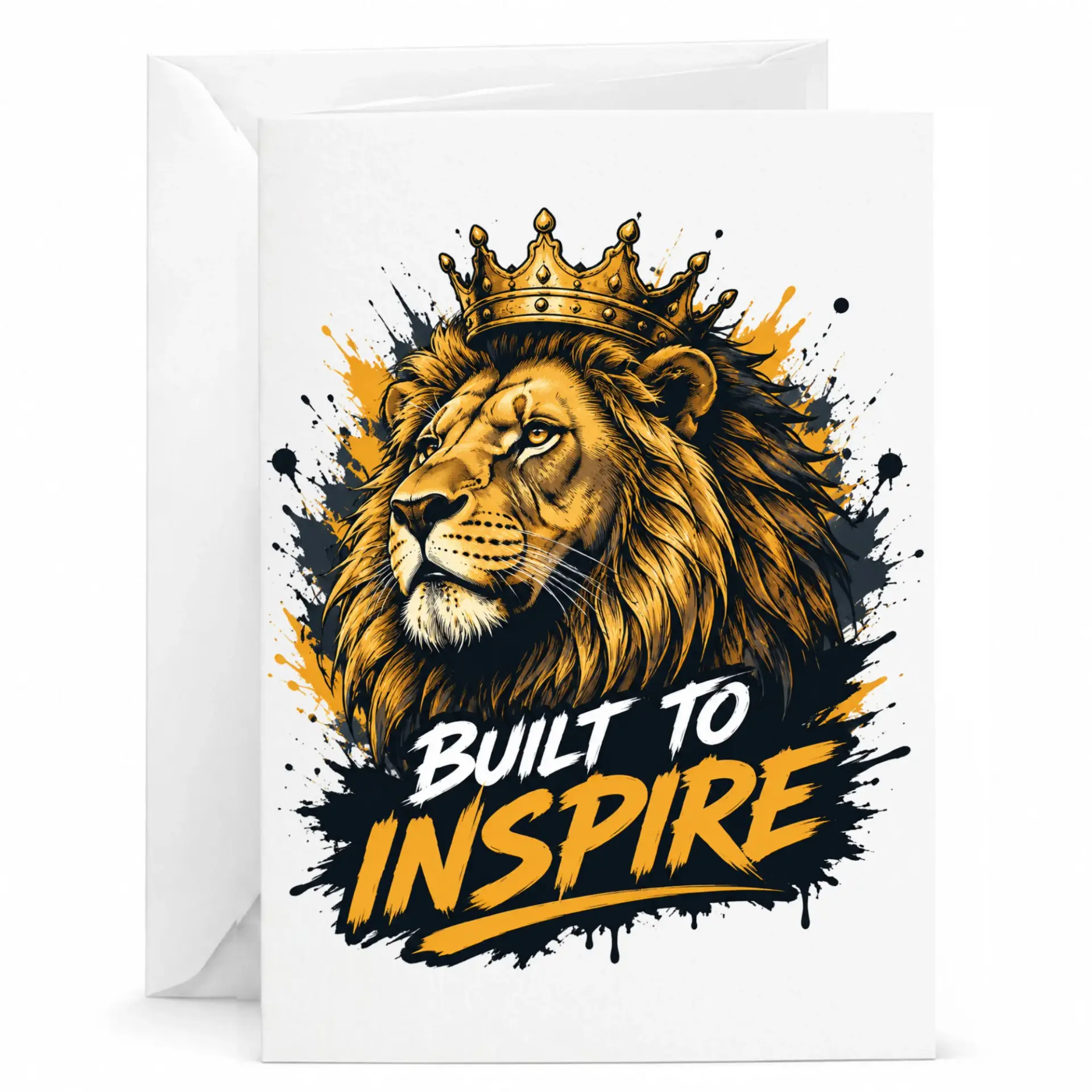 Greeting Card Built to Inspire Lion Crown Art Decorative Professional Heavyweight Stationary for All Occasions