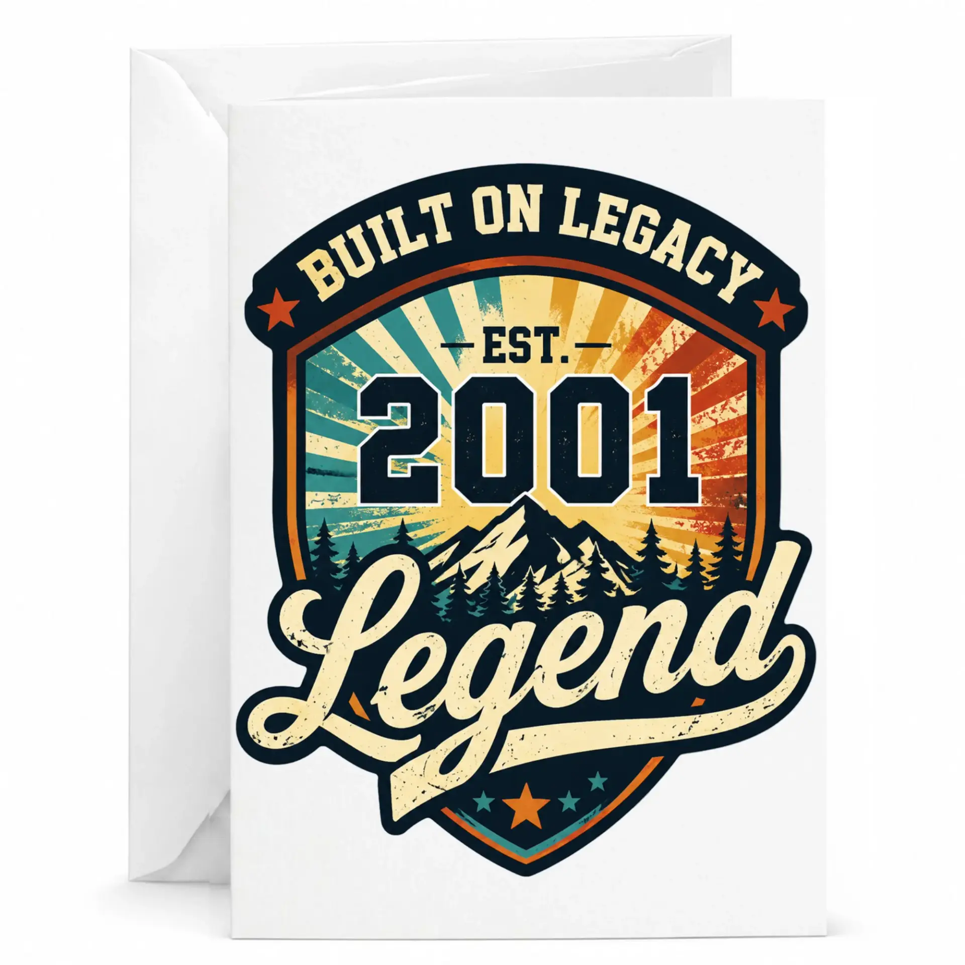 Greeting Card Built on Legacy Est 2001 Legend Vintage Style Milestone Birthday Card for Him Her Retro Emblem Design