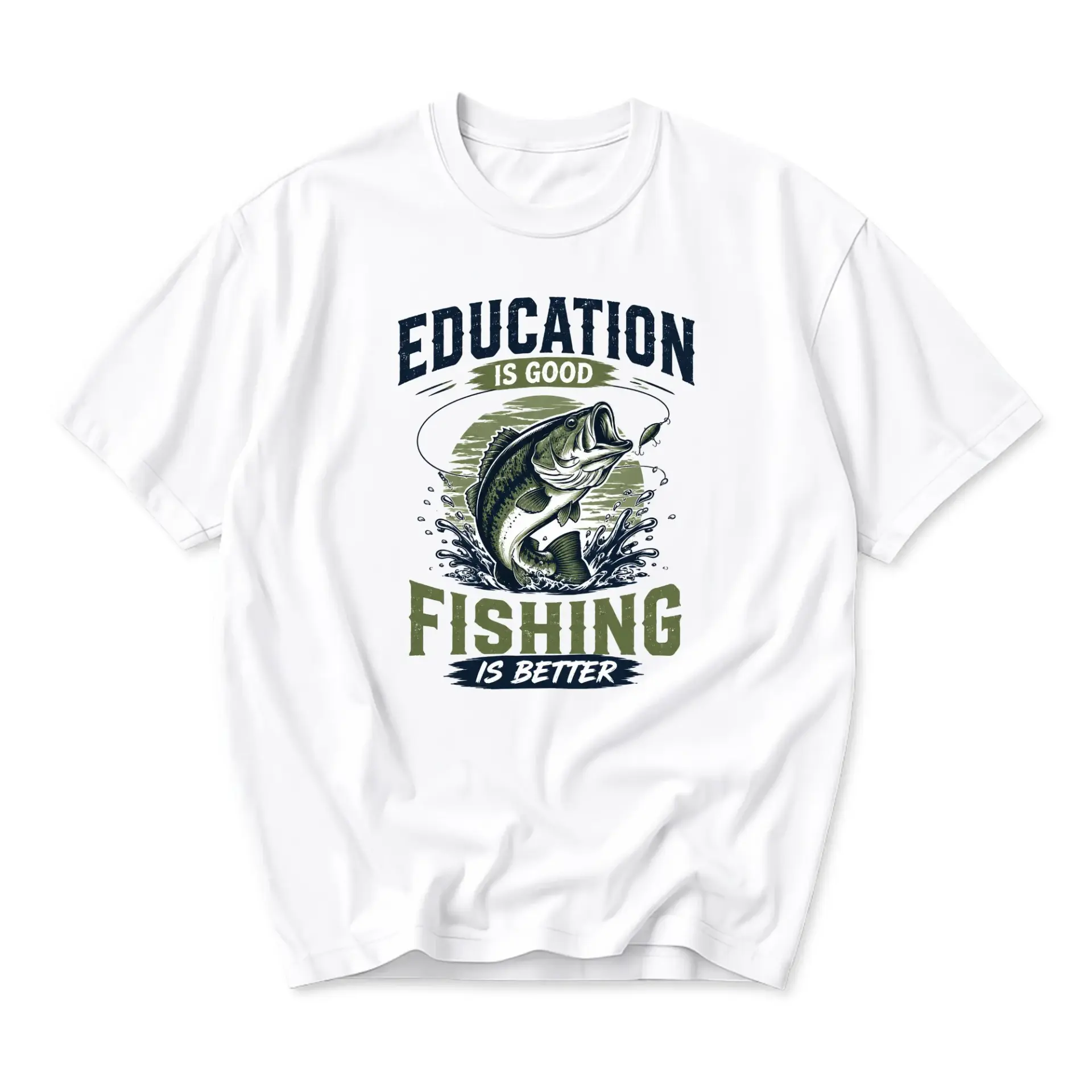 Funny Shirt Education Is Good Fishing Is Better Graphic Tee Casual Unisex Crew Neck Top for Outdoor Enthusiasts