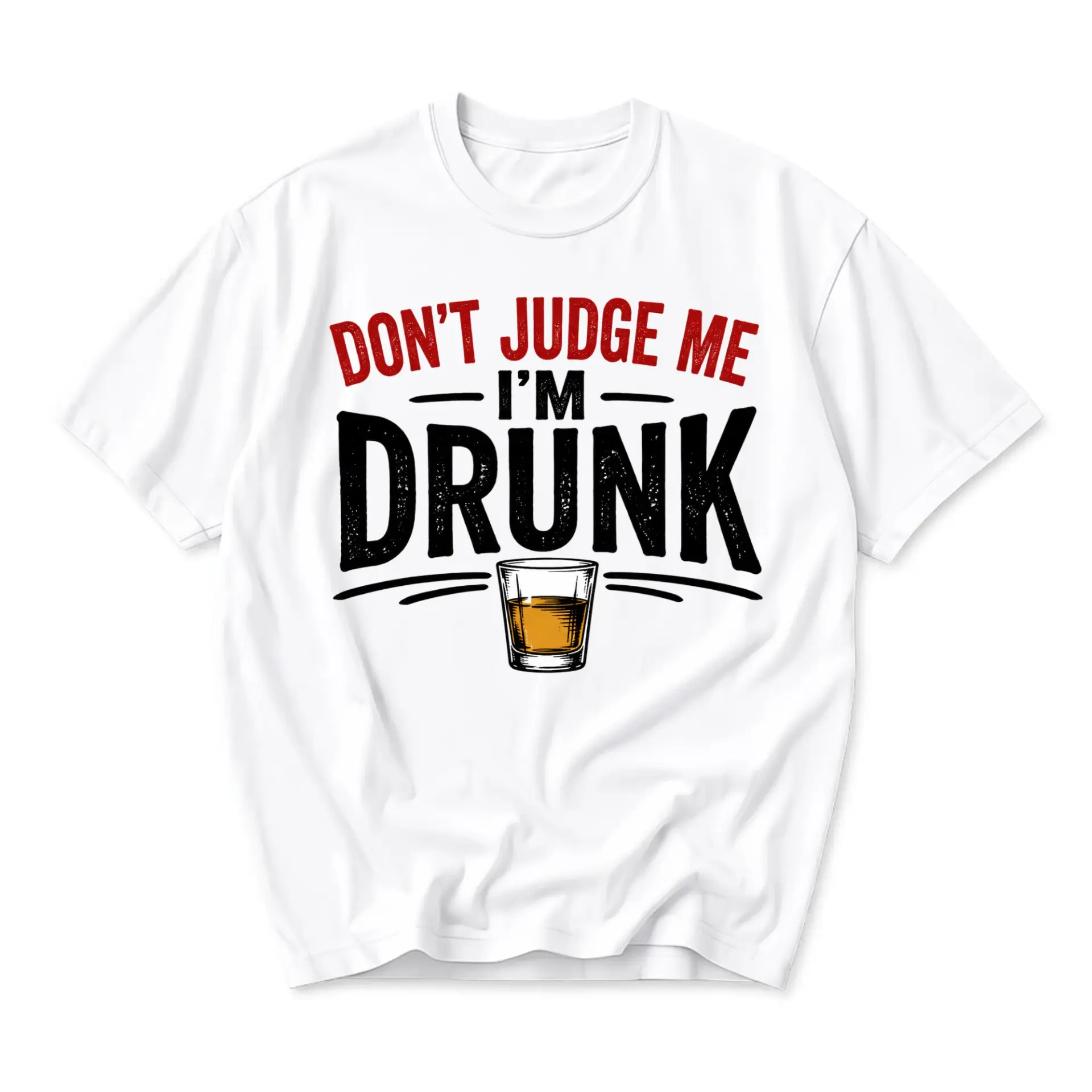 Funny Shirt Don't Judge Me I'm Drunk Graphic Tee Unisex Casual Crew Neck Comfortable Cotton Blend Short Sleeve Top