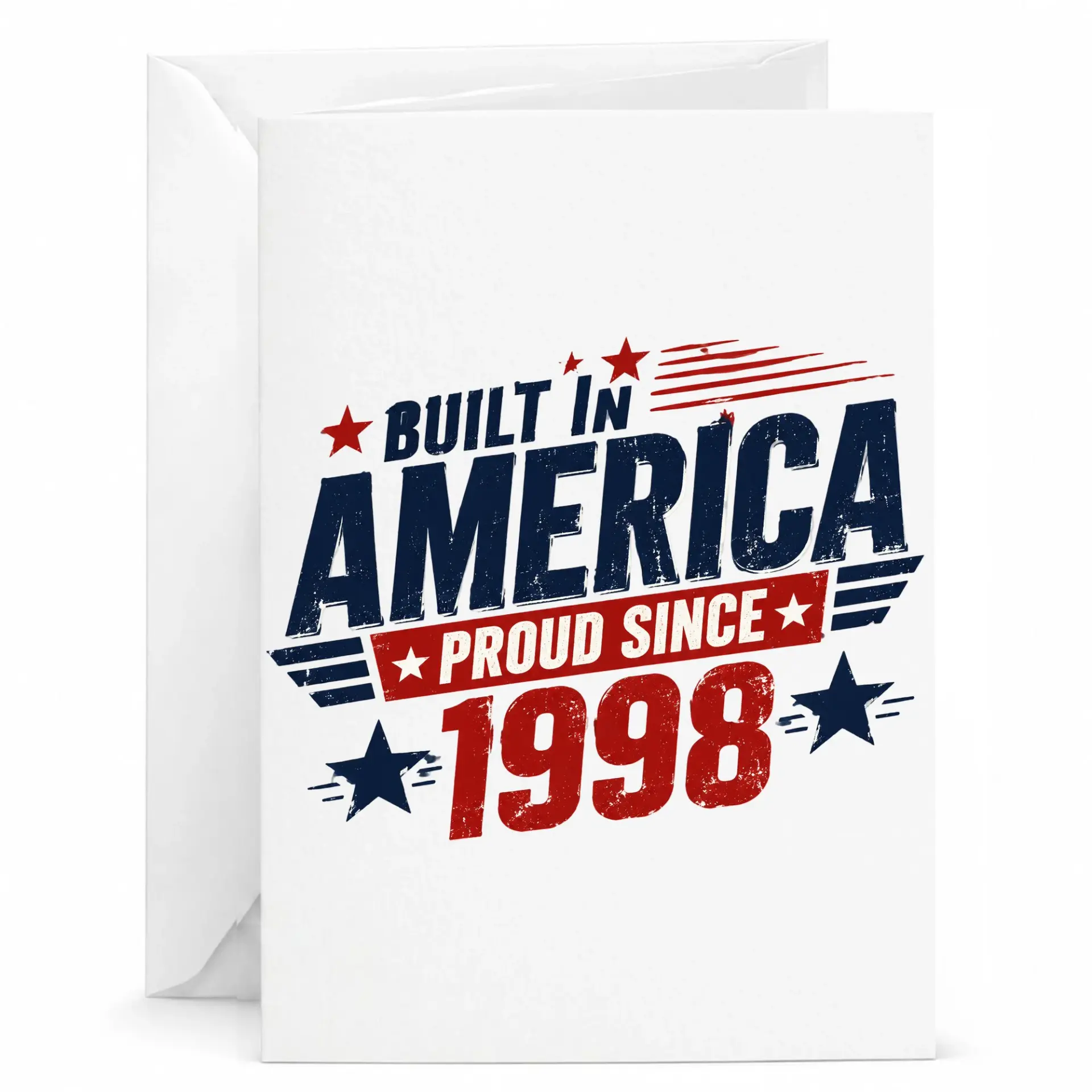 Greeting Card Built in America Proud Since 1998 Vintage Style Birthday Anniversary Celebration Note