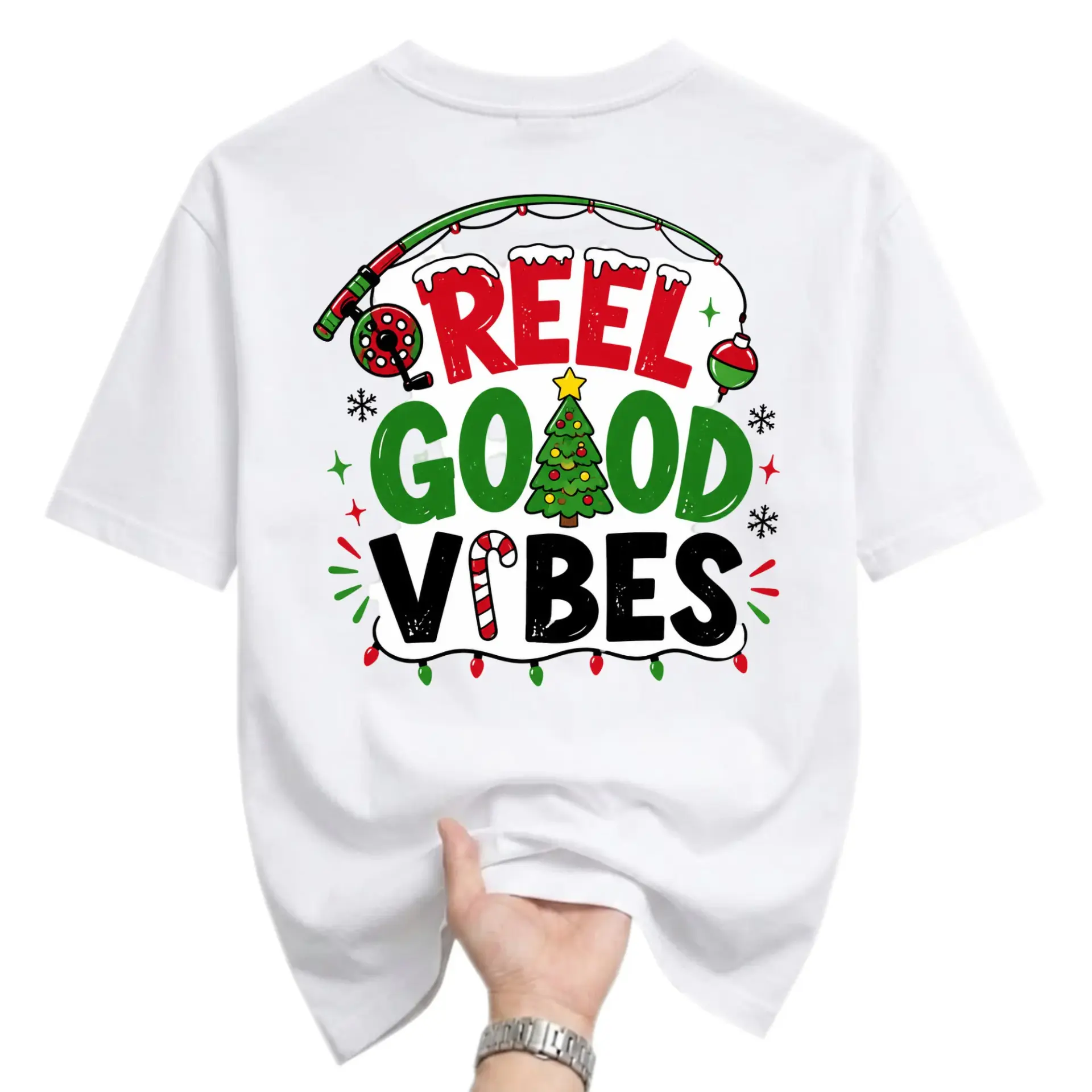 Funny Shirt Reel Christmas Fishing Graphic Tee Unisex Cotton Blend Casual Apparel for Holiday Season
