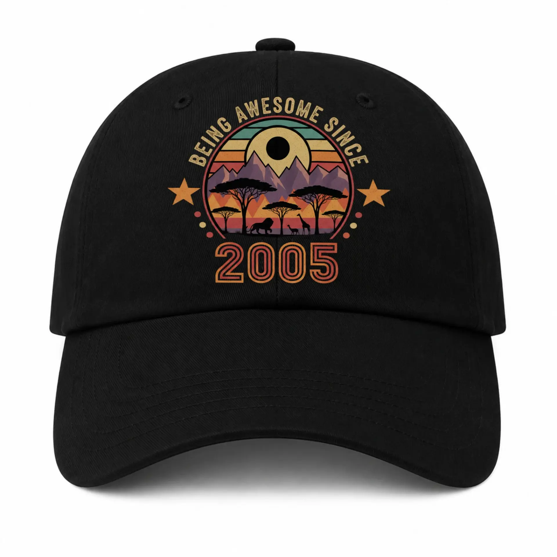 Baseball Cap Being Awesome Since 2005 Retro Sunset Safari Wildlife Design