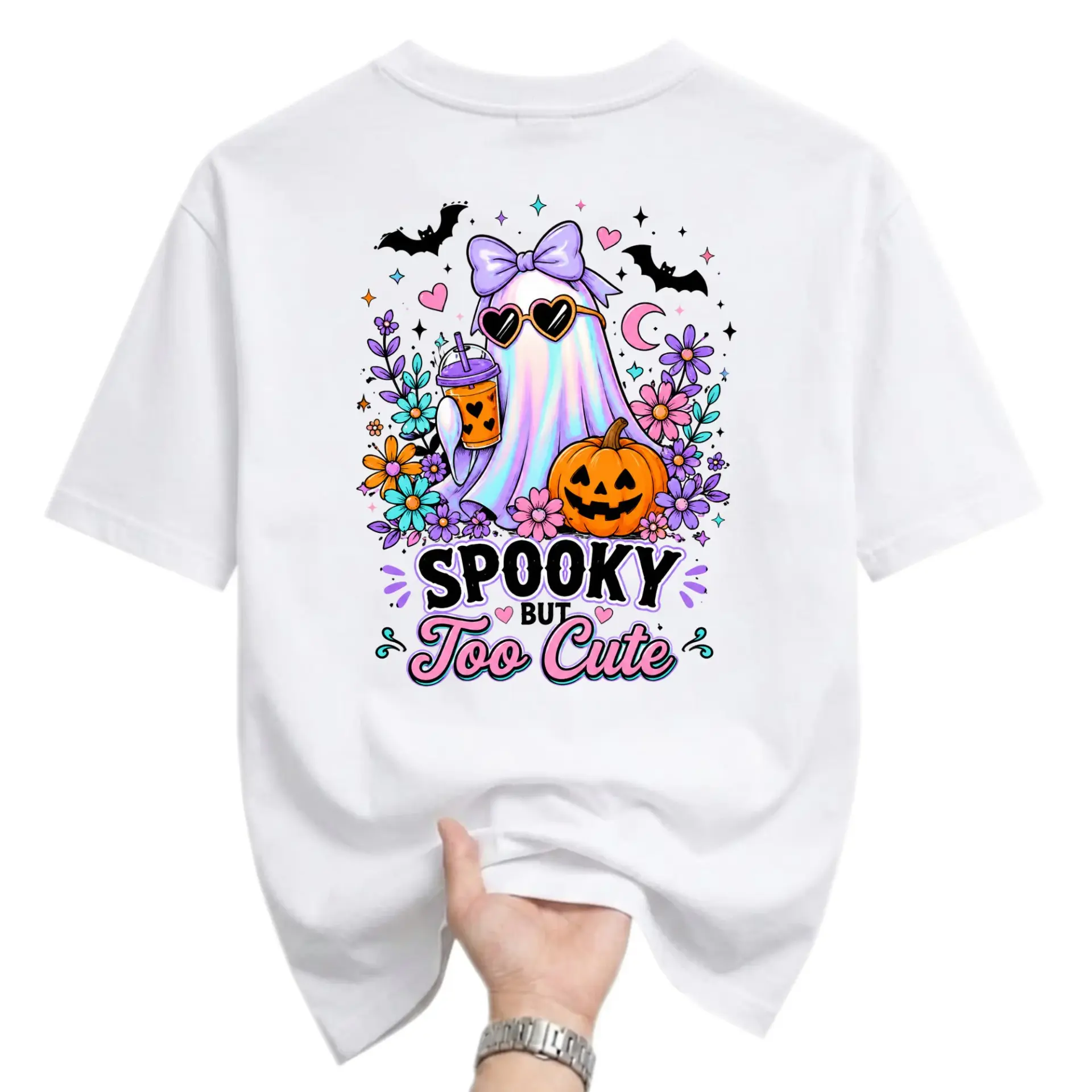 Graphic Tee Spooky but Too Cute Ghost T-Shirt Casual Unisex Short Sleeve Crew Neck Seasonal Fall Autumn Holiday Apparel