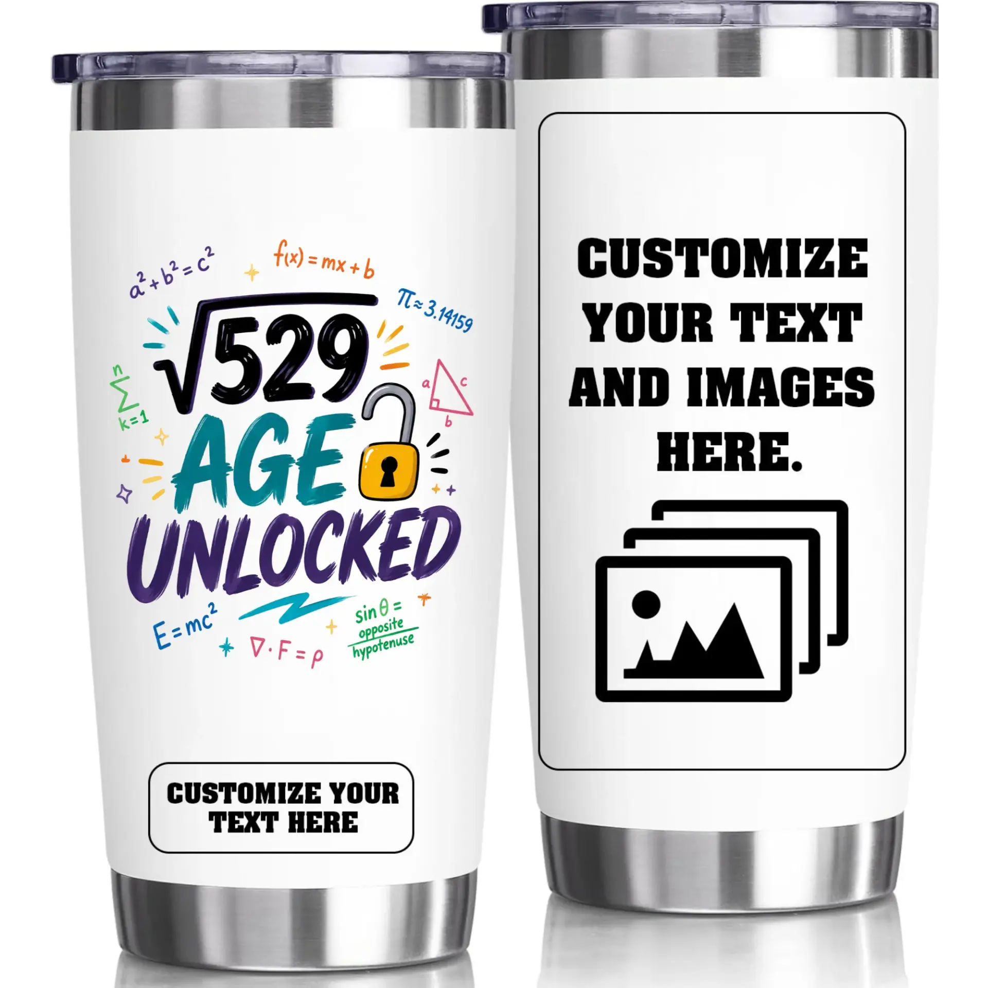 Stainless Steel Tumbler 20oz Math Birthday Gift Personalized Insulated Travel Mug for Coffee Tea and Cold Beverages