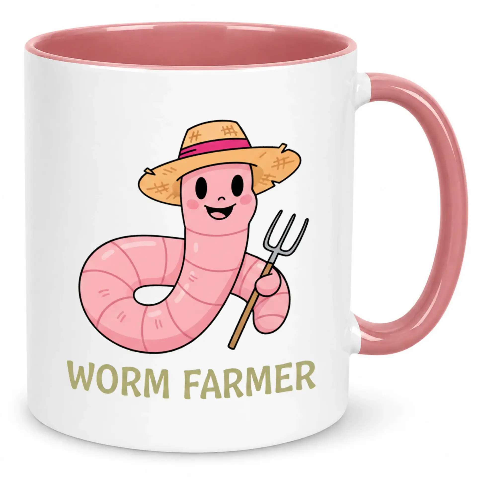 Funny Worm Farmer Ceramic Coffee Mug with Cute Cartoon Character Design Novelty Drinkware for Gardeners and Agriculture Enthusiasts