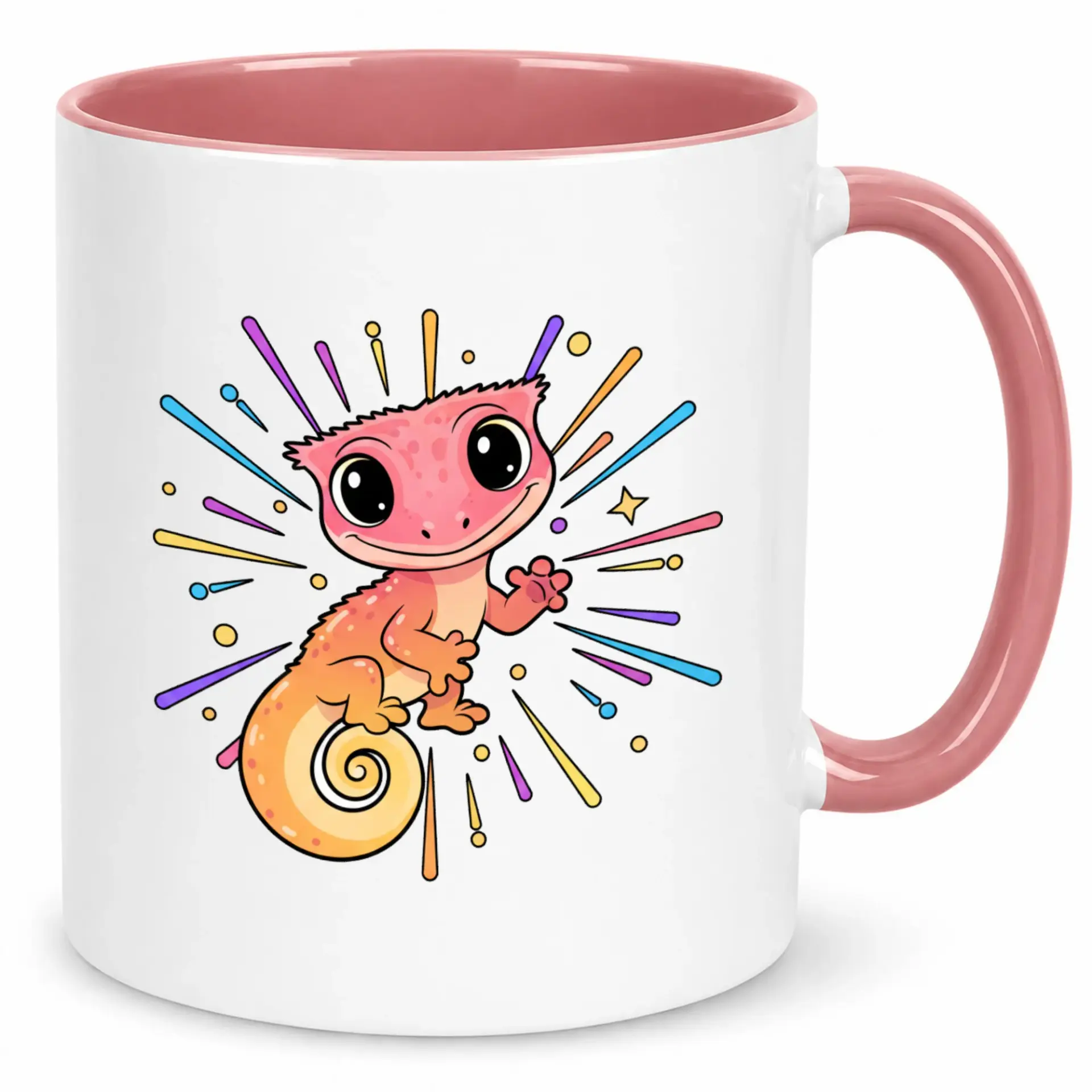 Cute Cartoon Gecko Lizard Coffee Mug, Vibrant Colorful Big-Eyed Reptile Ceramic Mug for Animal Lovers, Unique Beverage Cup Gift Idea for Home or Office