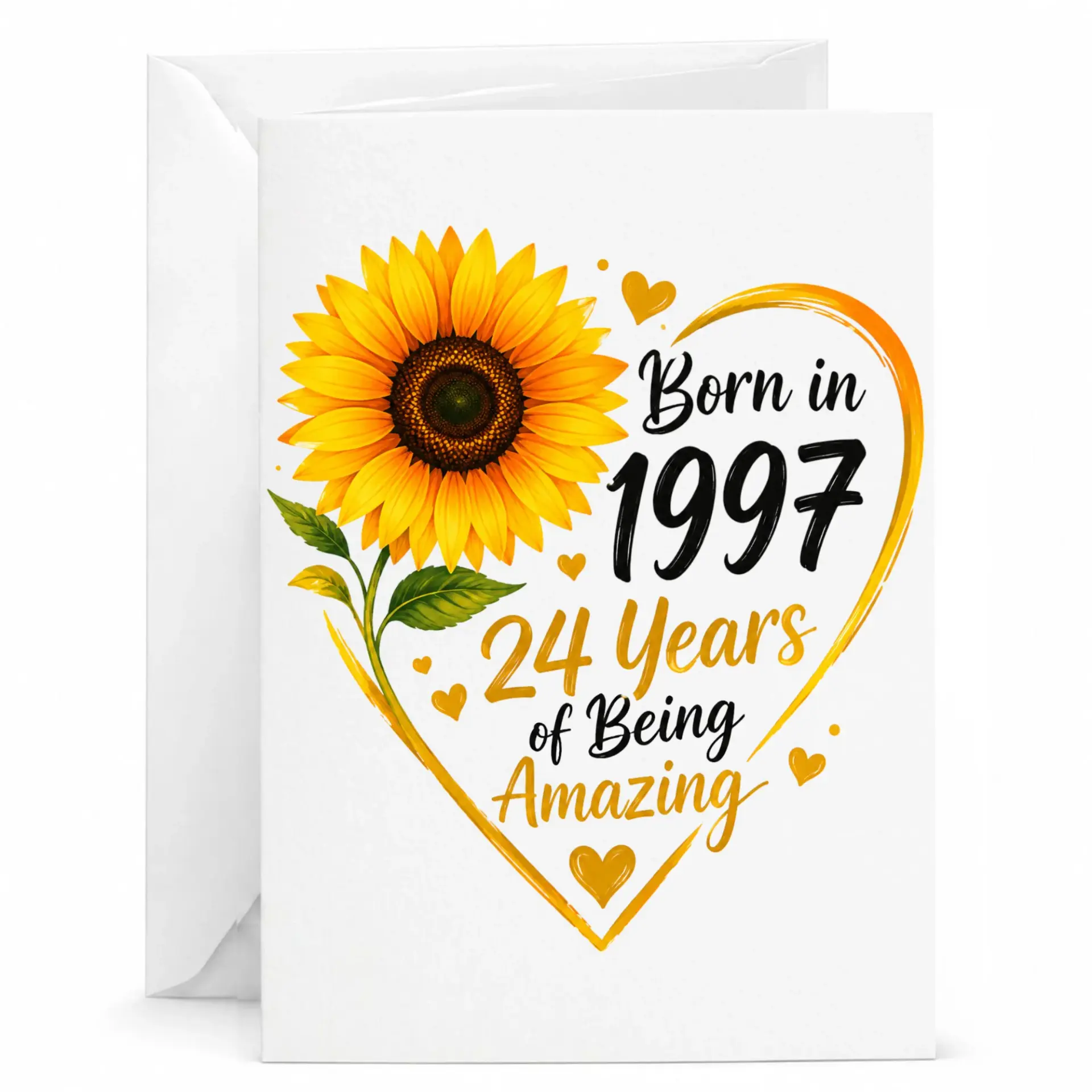 Birthday Card Born in 1997 Sunflower Heart Design 24 Years of Being Amazing Keepsake Greeting Card for Milestone Birthday