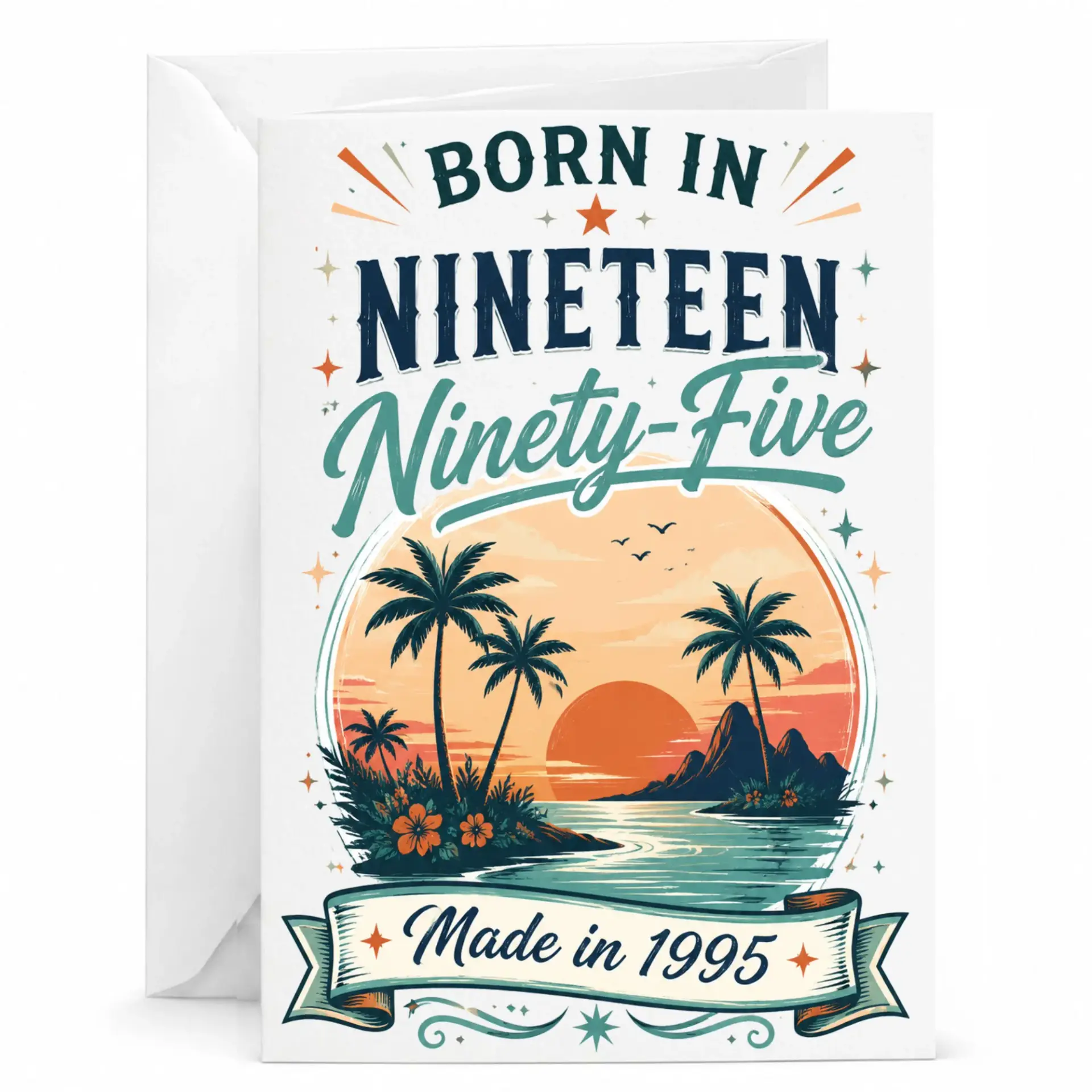 Birthday Card Born in Nineteen Ninety Five Tropical Sunset Design Milestone Greeting Card for Year 1995 Birthdays