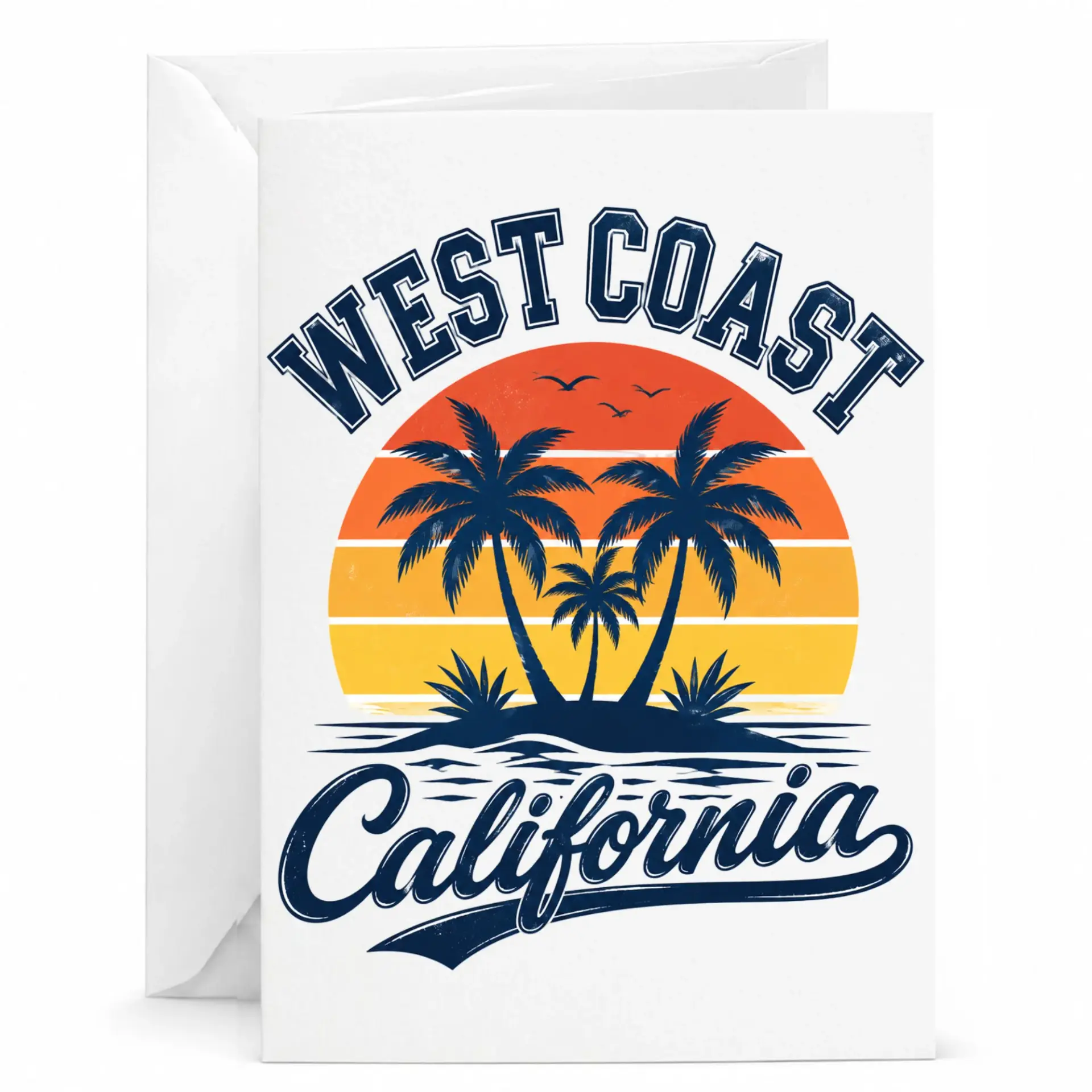 Greeting Card West Coast California Sunset Palm Tree Design Scenic Travel Inspired Stationery for Any Special Occasion