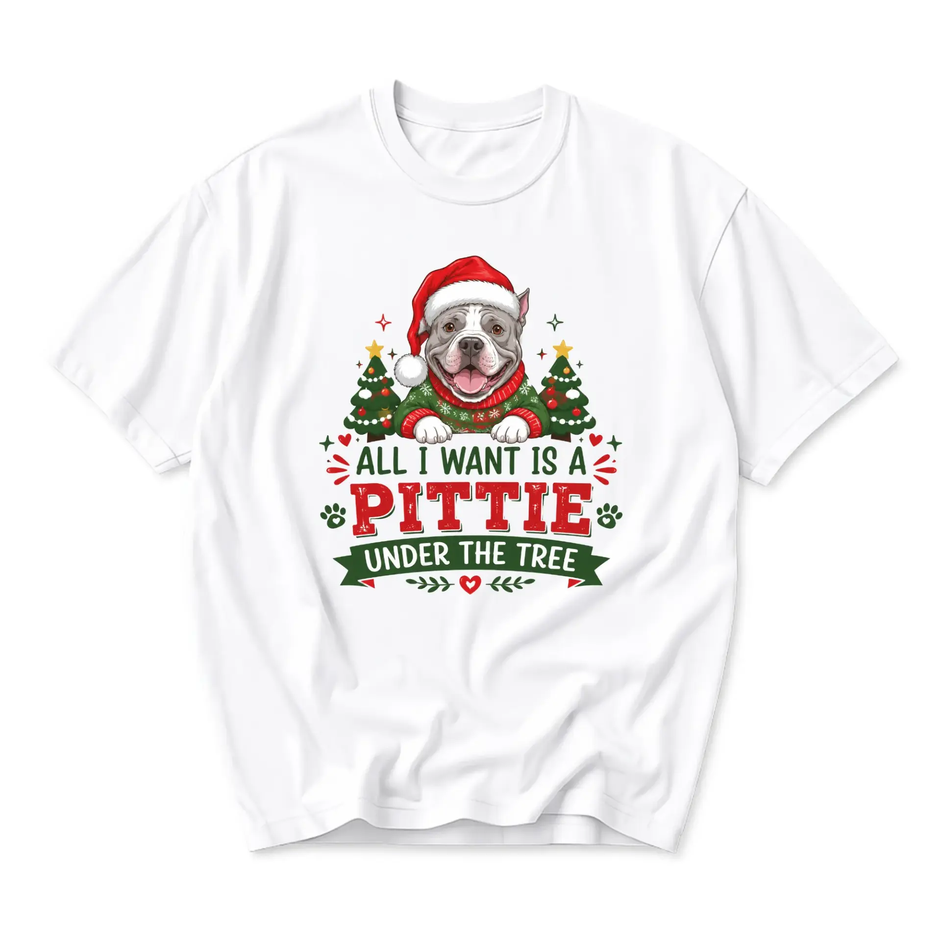 Funny Shirt All I Want Is a Pittie under the Tree Christmas Graphic Tee