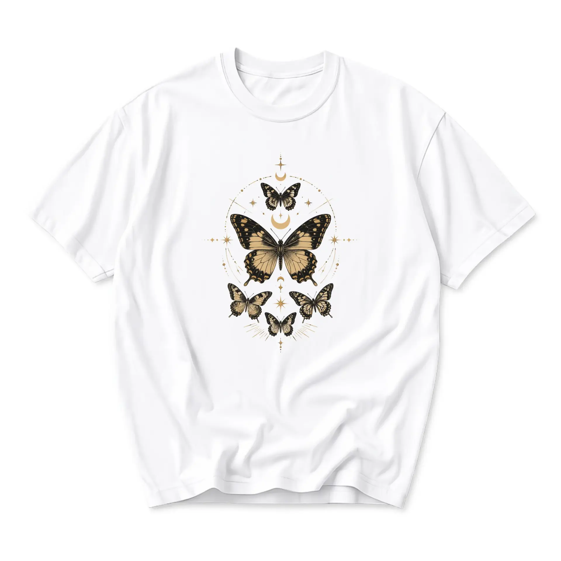 Graphic Tee Celestial Butterfly Design Unisex Crew Neck Short Sleeve Cotton Blend Shirt for Casual Everyday Style