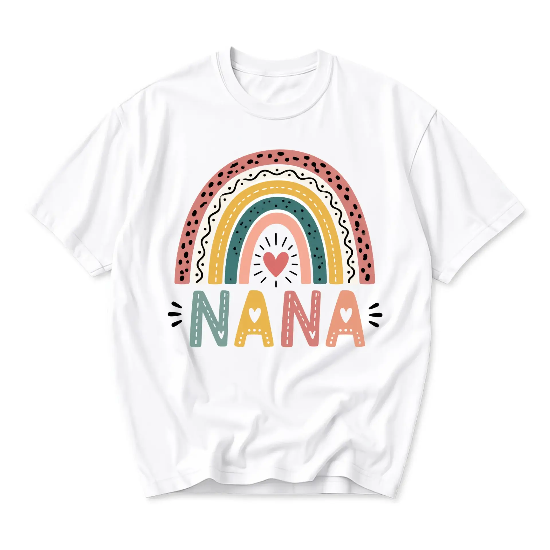 Graphic Tee Nana Rainbow Heart Print Unisex Casual Crew Neck T-Shirt Soft Cotton Blend Everyday Comfort Shirt