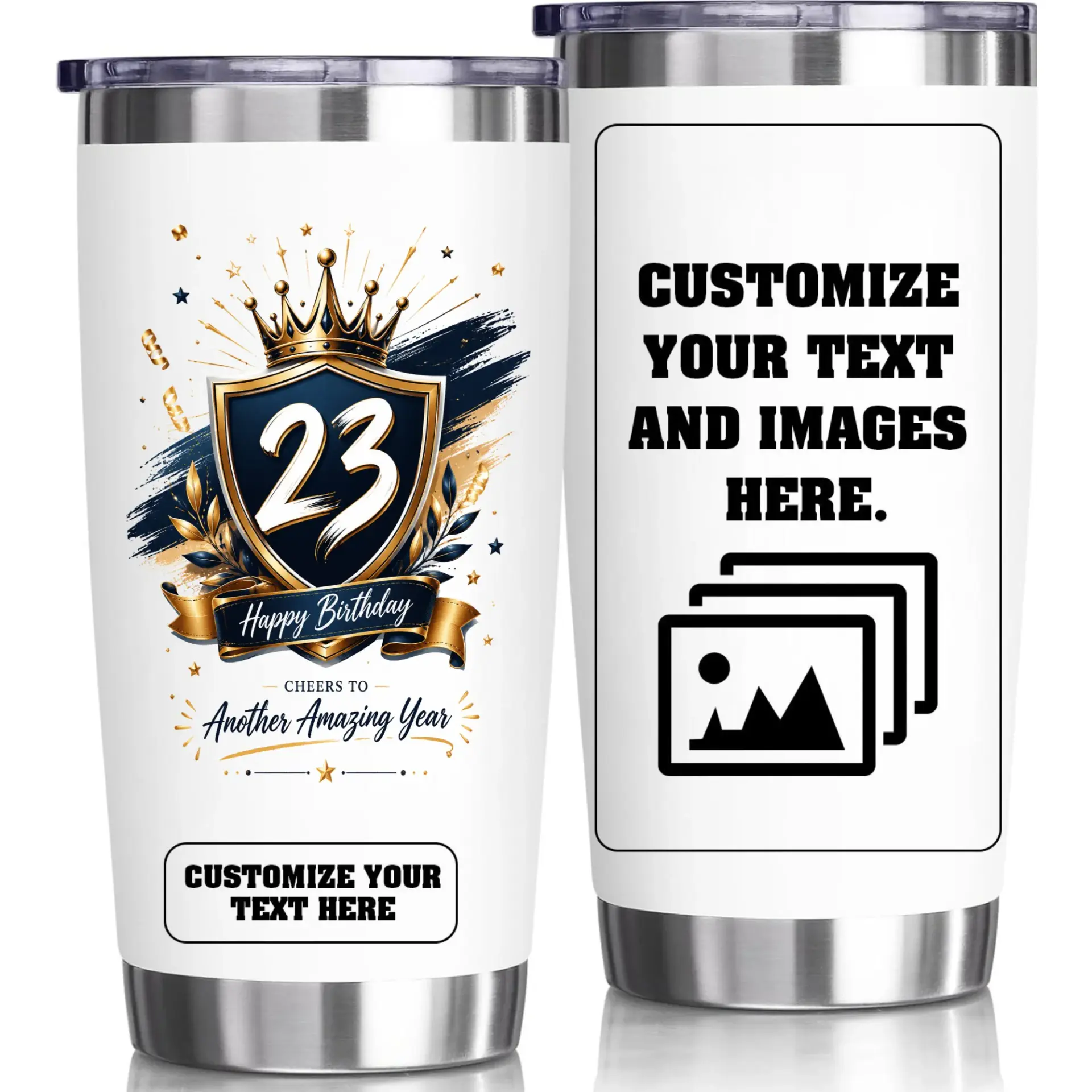 Stainless Steel Tumbler 20oz Personalized Birthday Gift Cup Vacuum Insulated Travel Mug with Custom Design Area