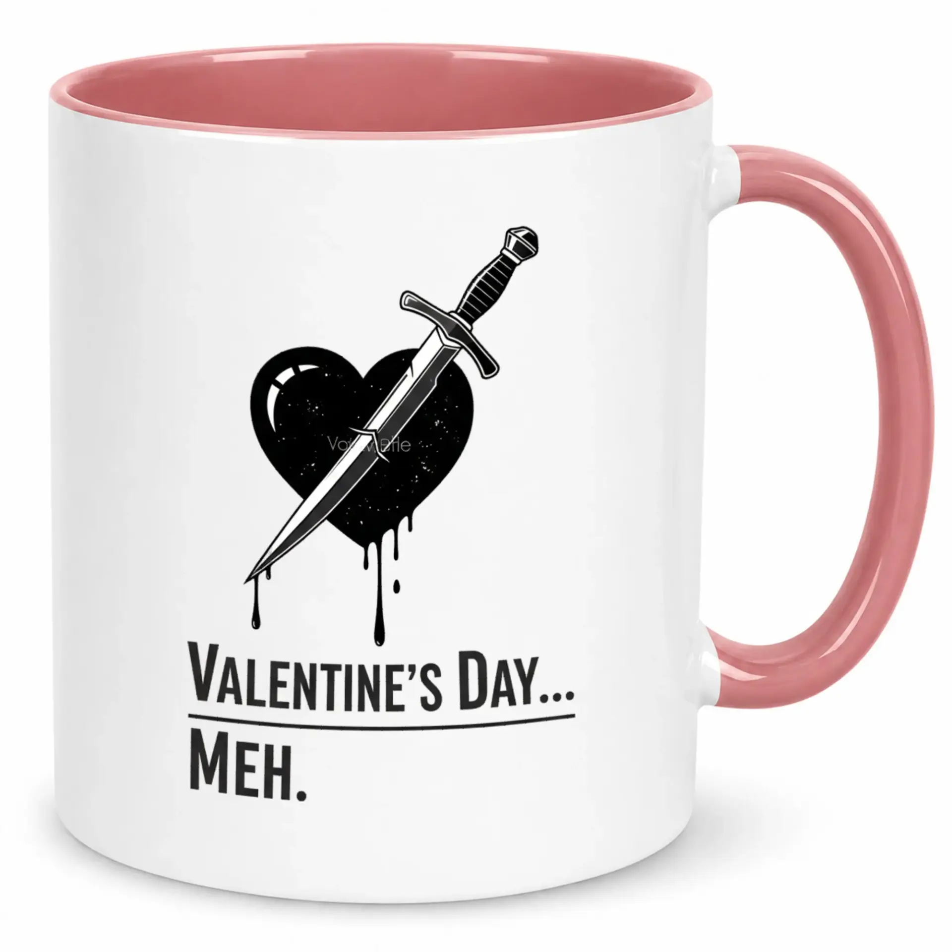 Funny Anti Valentine's Day Coffee Mug with Sarcastic Heart and Dagger Design; Humorous Ceramic Cup for Coffee, Tea, and Hot Beverages