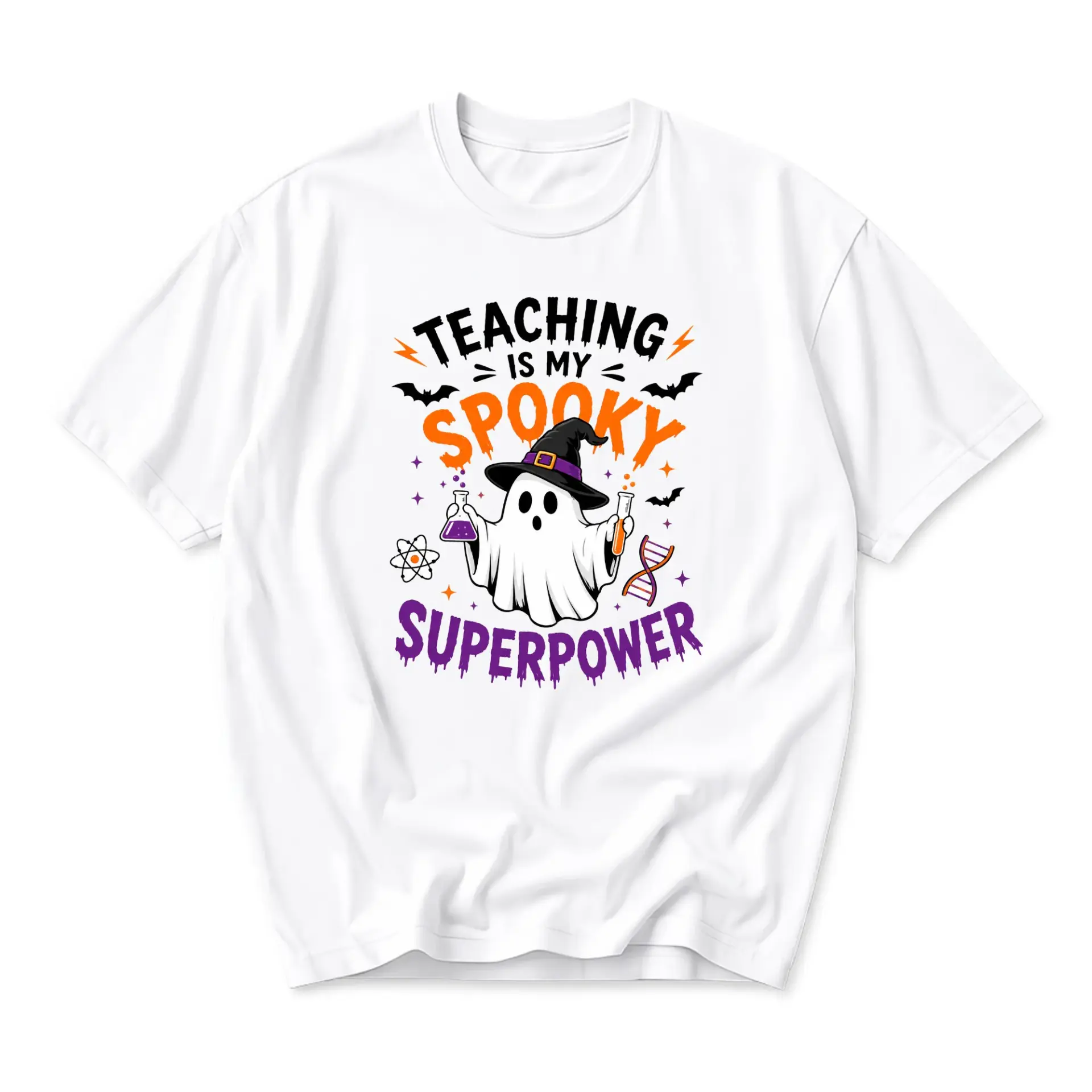 Funny Shirt Teaching Is My Spooky Superpower Graphic Tee Unisex Casual Crew Neck Soft Cotton Blend Apparel