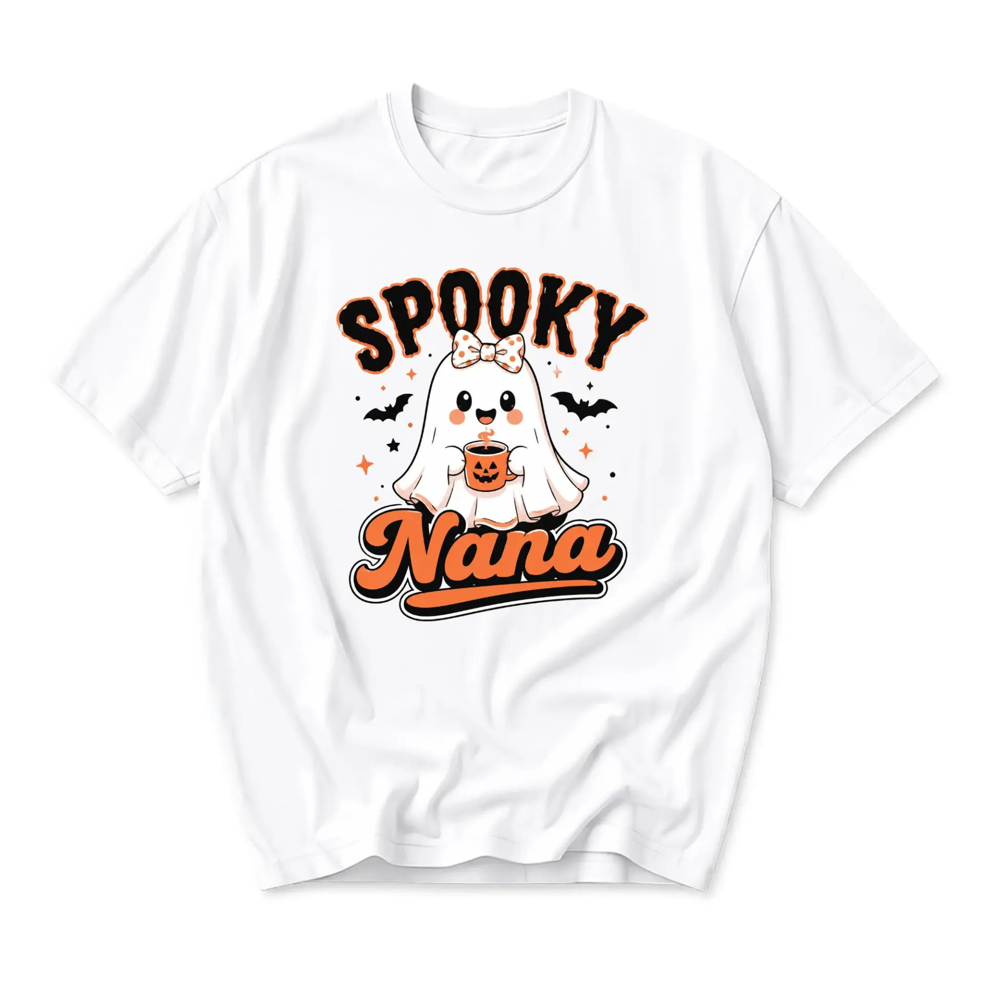 Graphic Tee Spooky Nana Ghost Halloween Shirt Cute Fall Apparel Seasonal Unisex Crew Neck Casual Cotton T-Shirt