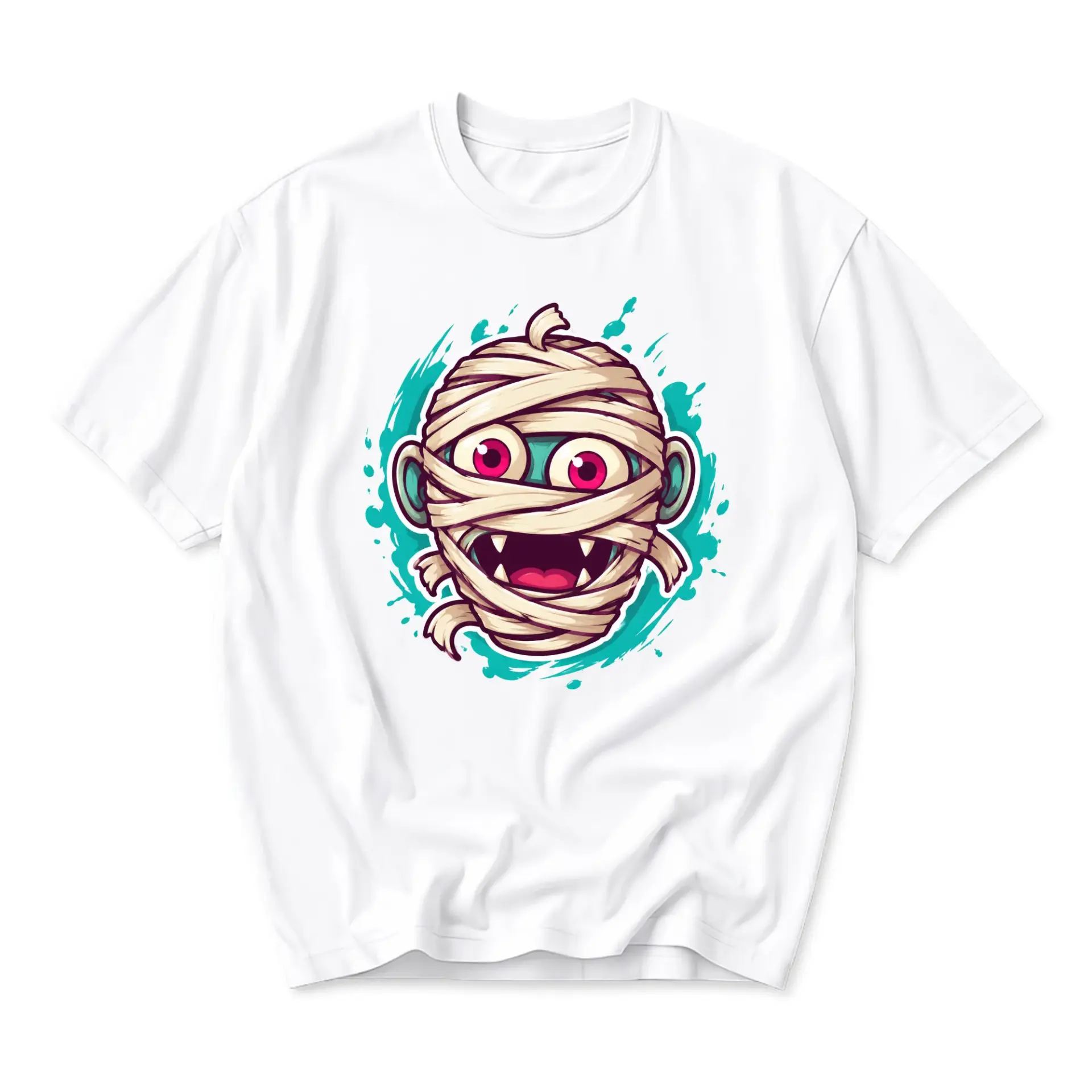 Graphic Tee Unisex Crew Neck T-Shirt Featuring Cartoon Mummy Illustration for Casual Everyday Wear and Self Expression