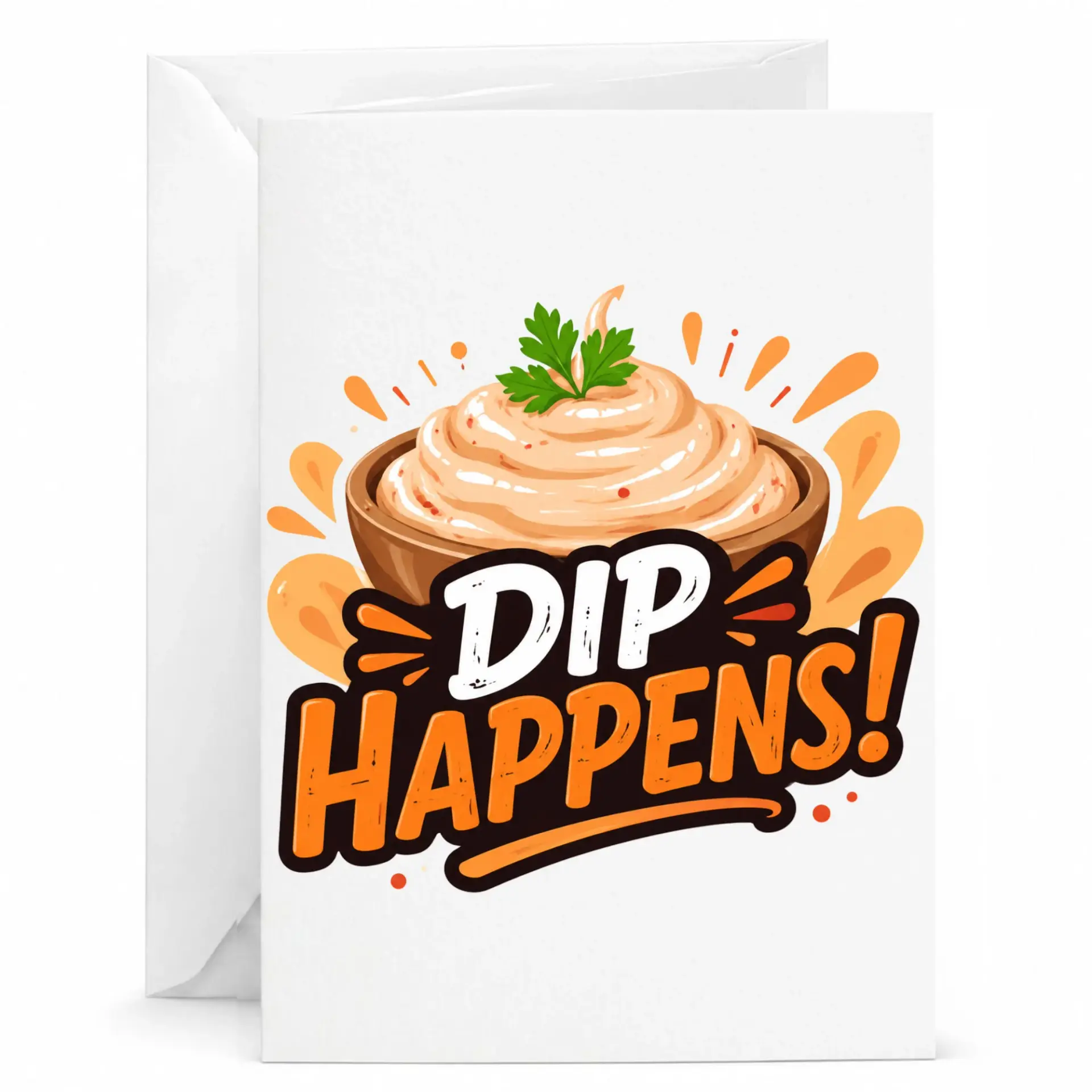 Funny Dip Happens Greeting Card for Food Lovers with Matching Envelope 5x7 Inch Blank Note Any Occasion
