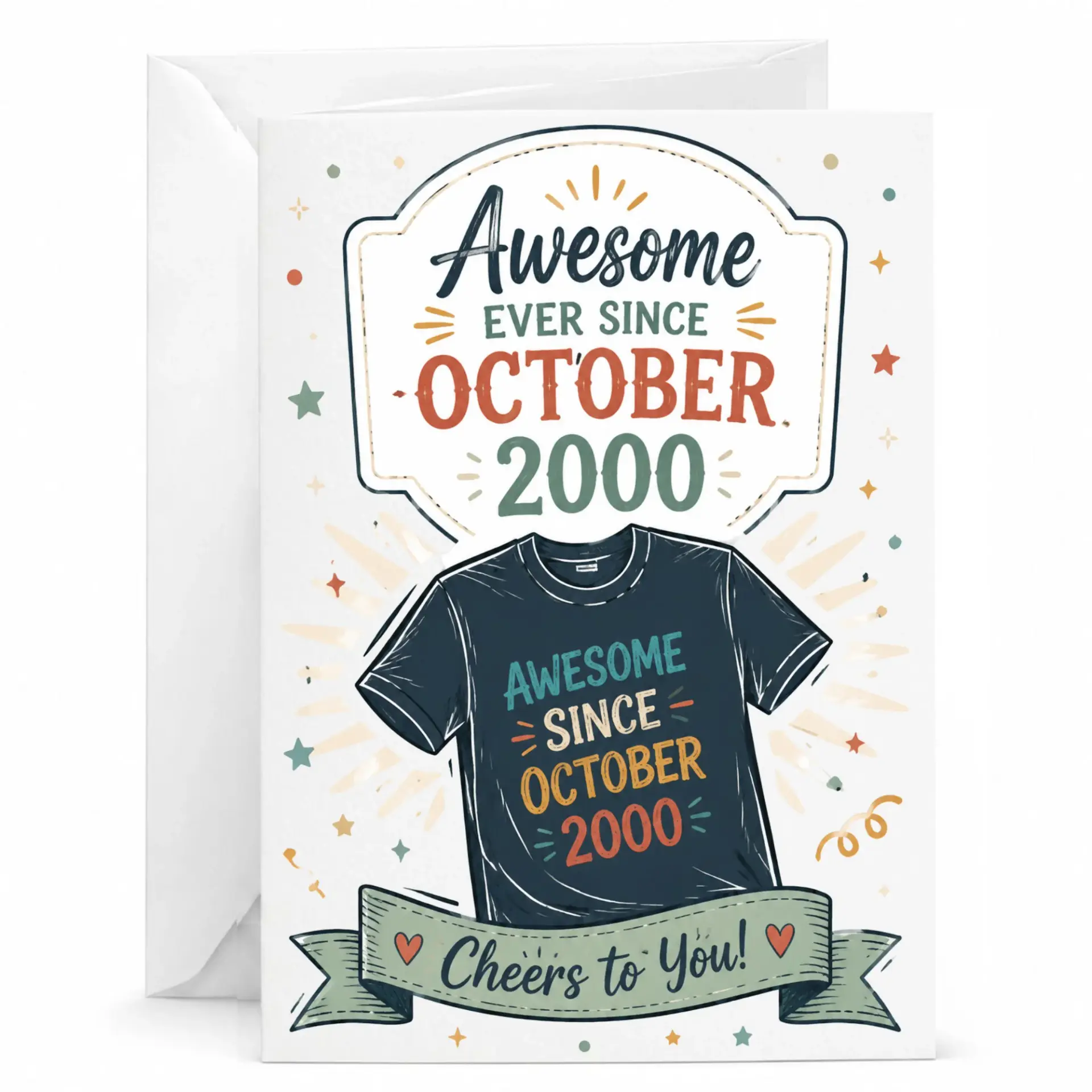 Birthday Card Awesome Since October 2000 Greeting Card for Milestone Birthday Celebration Vintage Style Design Card