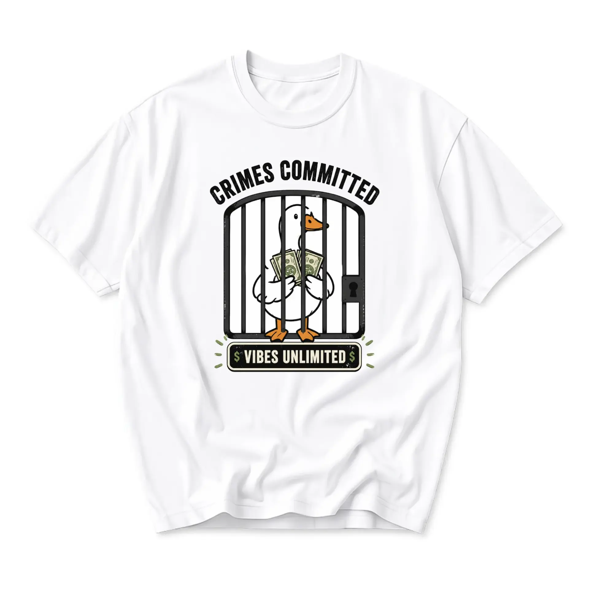 Funny Shirt Crimes Committed Vibes Unlimited Graphic Tee Casual Unisex Short Sleeve Crew Neck Cotton Blend Apparel