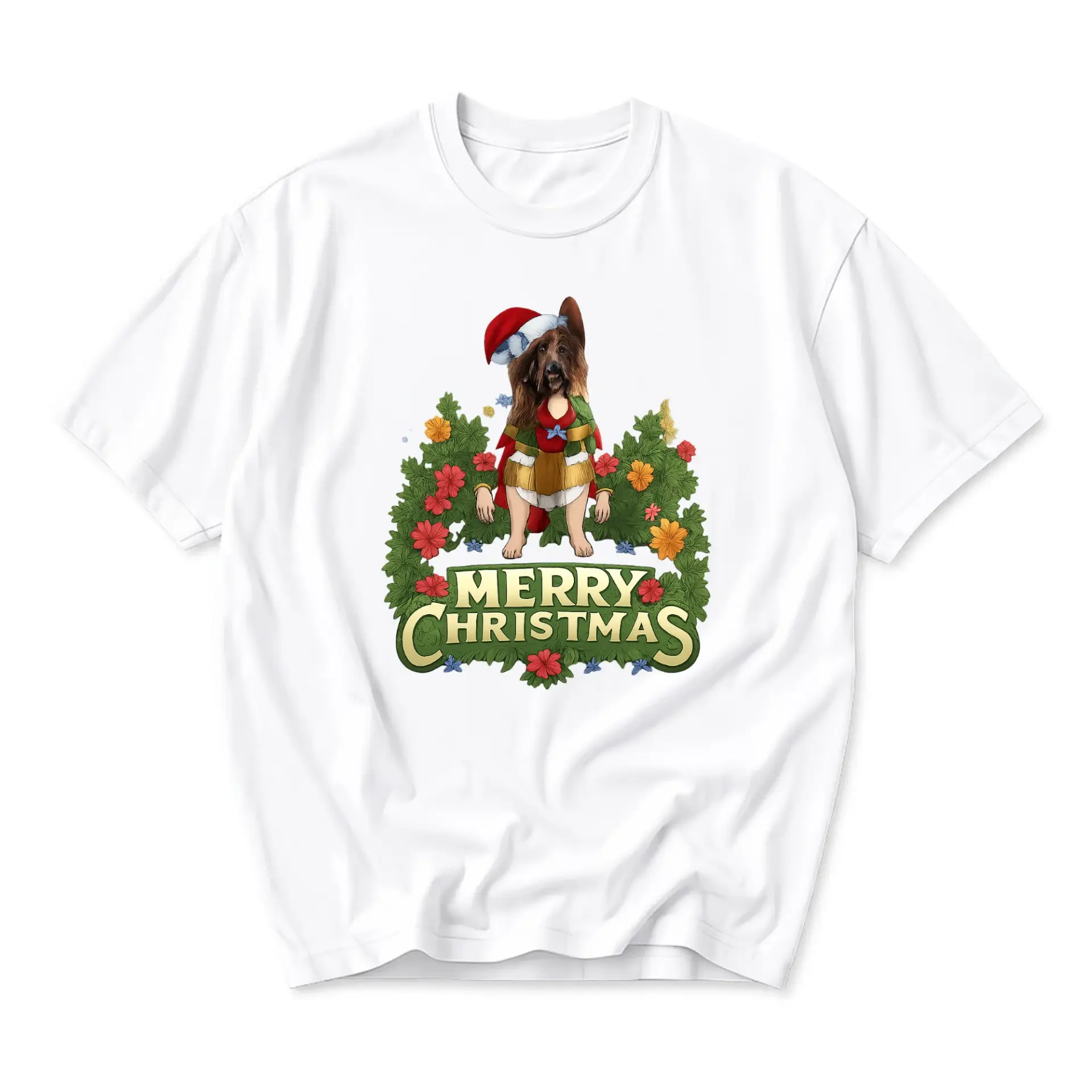 Graphic Tee Merry Christmas Dog Unisex Short Sleeve Shirt Holiday Seasonal Apparel for Casual Everyday Wear White
