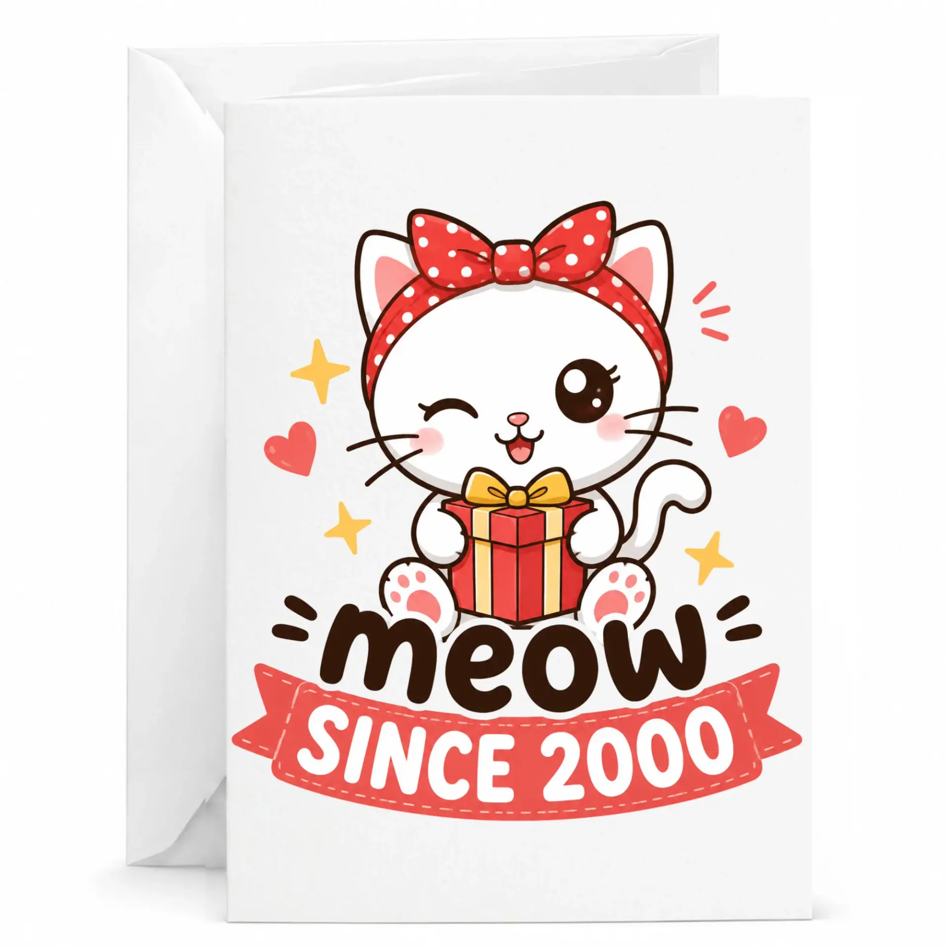 Funny Birthday Card Meow Since 2000 Cute Cat Greeting Card for Milestone Birthday Celebration with Included Envelope