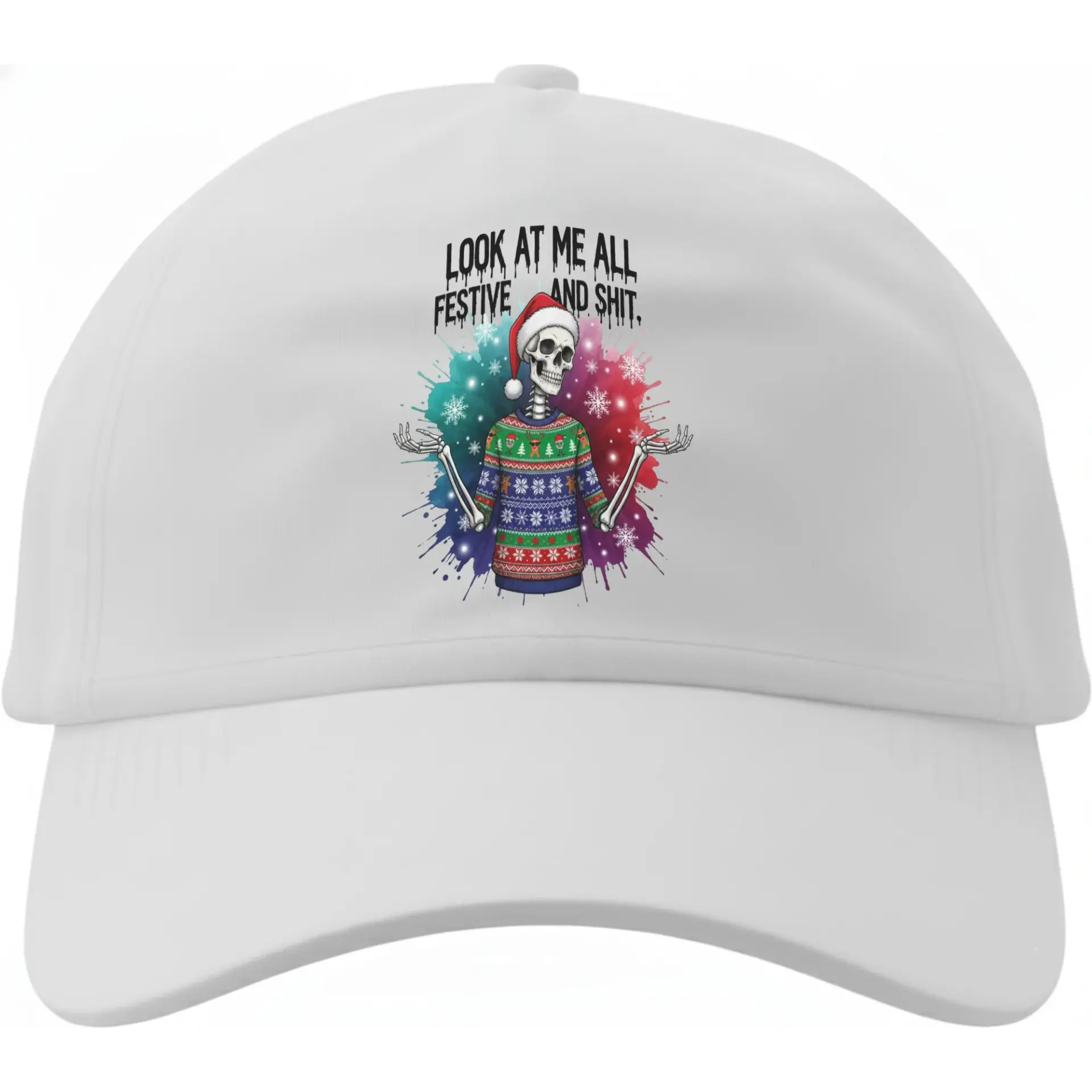Baseball Cap with Funny Skeleton Graphic Holiday Hat Featuring a Festive Ugly Sweater Design for Casual Adult Wear