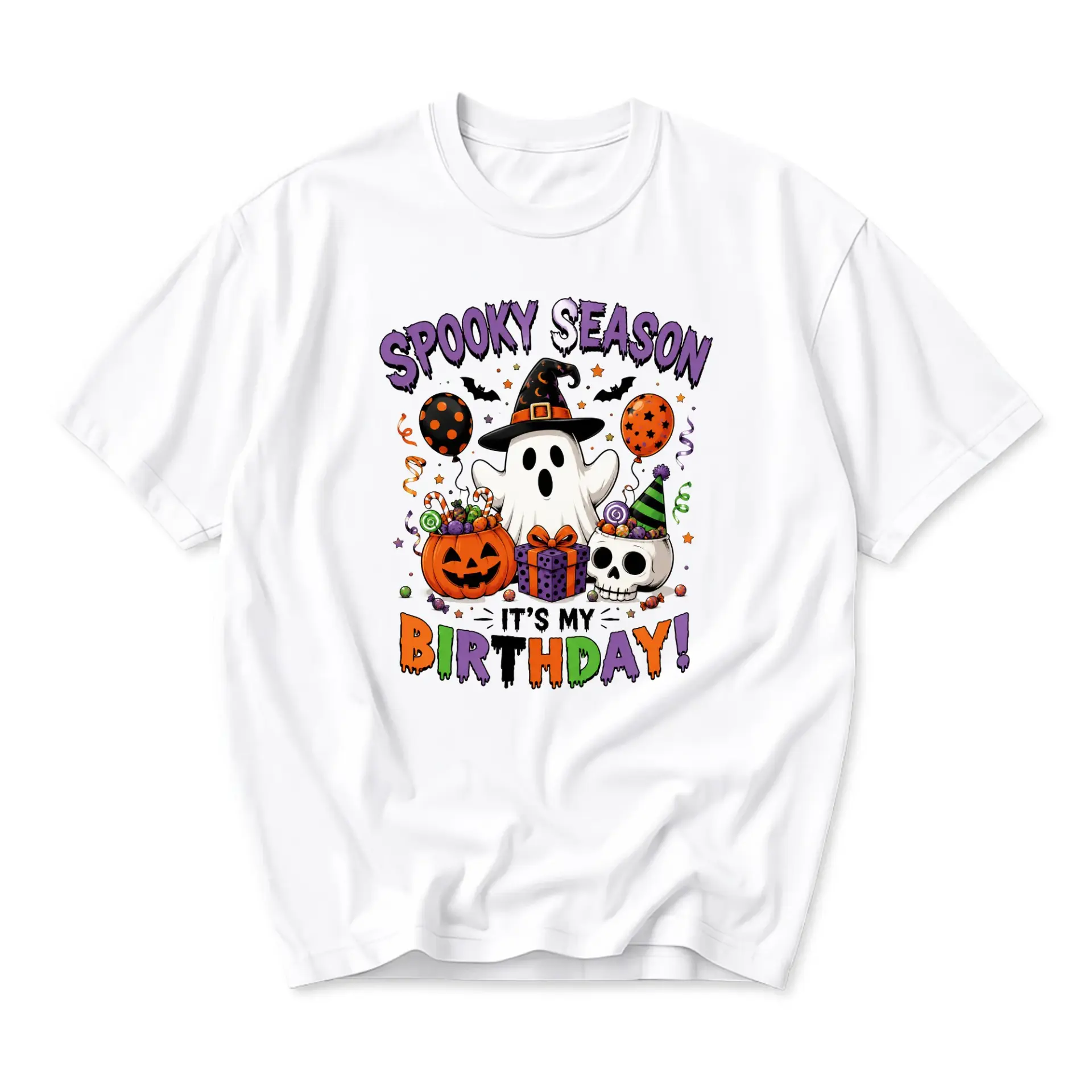 Graphic Tee Spooky Season It Is My Birthday Funny Halloween Party Unisex Crew Neck Cotton Blend Casual Short Sleeve Shirt