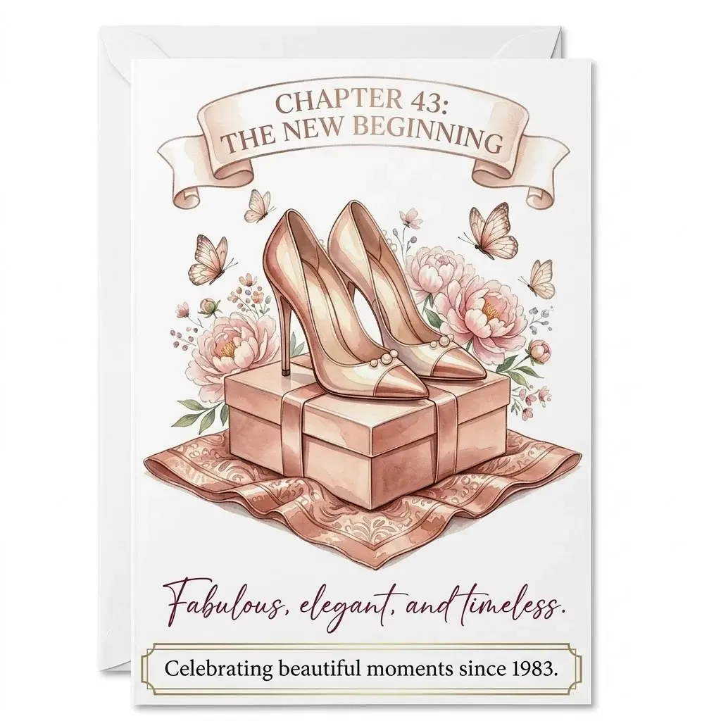 Luxury Fashion Anniversary Greeting Card Set - 43 Years of Timeless Elegance - Watercolor Heels and Peonies Design - Personalized and Milestone Birthdays