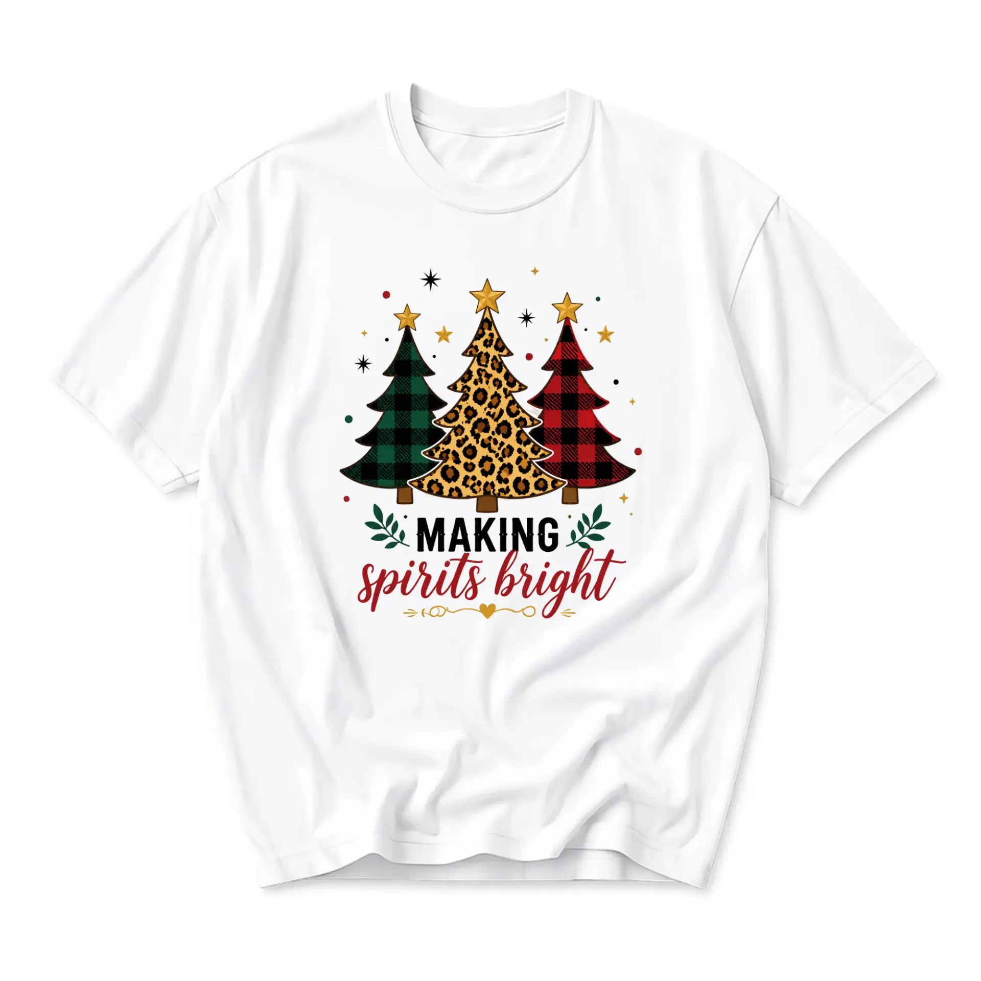 Graphic Tee Making Spirits Bright Christmas Tree Print Unisex Crew Neck