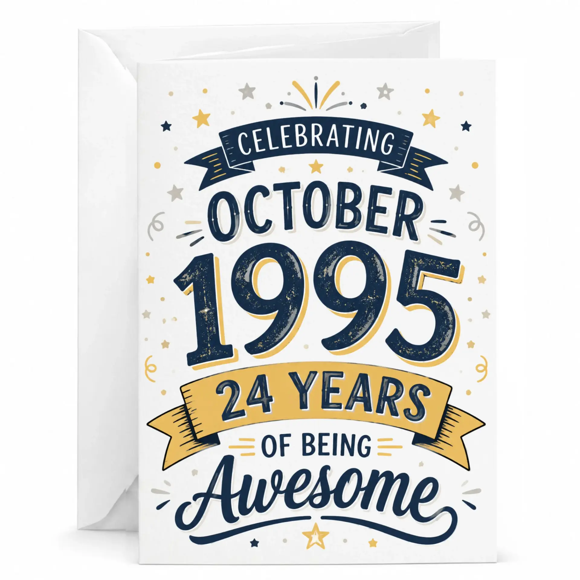 Birthday Card Celebrating October 1995 24 Years of Being Awesome Retro Typography Greeting Card with White Envelope