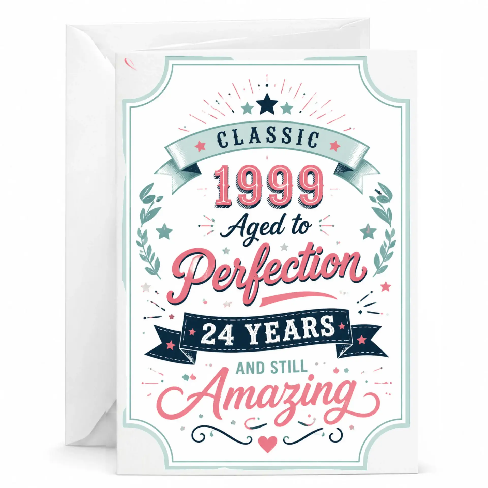 Birthday Card 1999 Aged to Perfection 24 Years and Still Amazing Vintage Style Milestone Greeting Card with Envelope