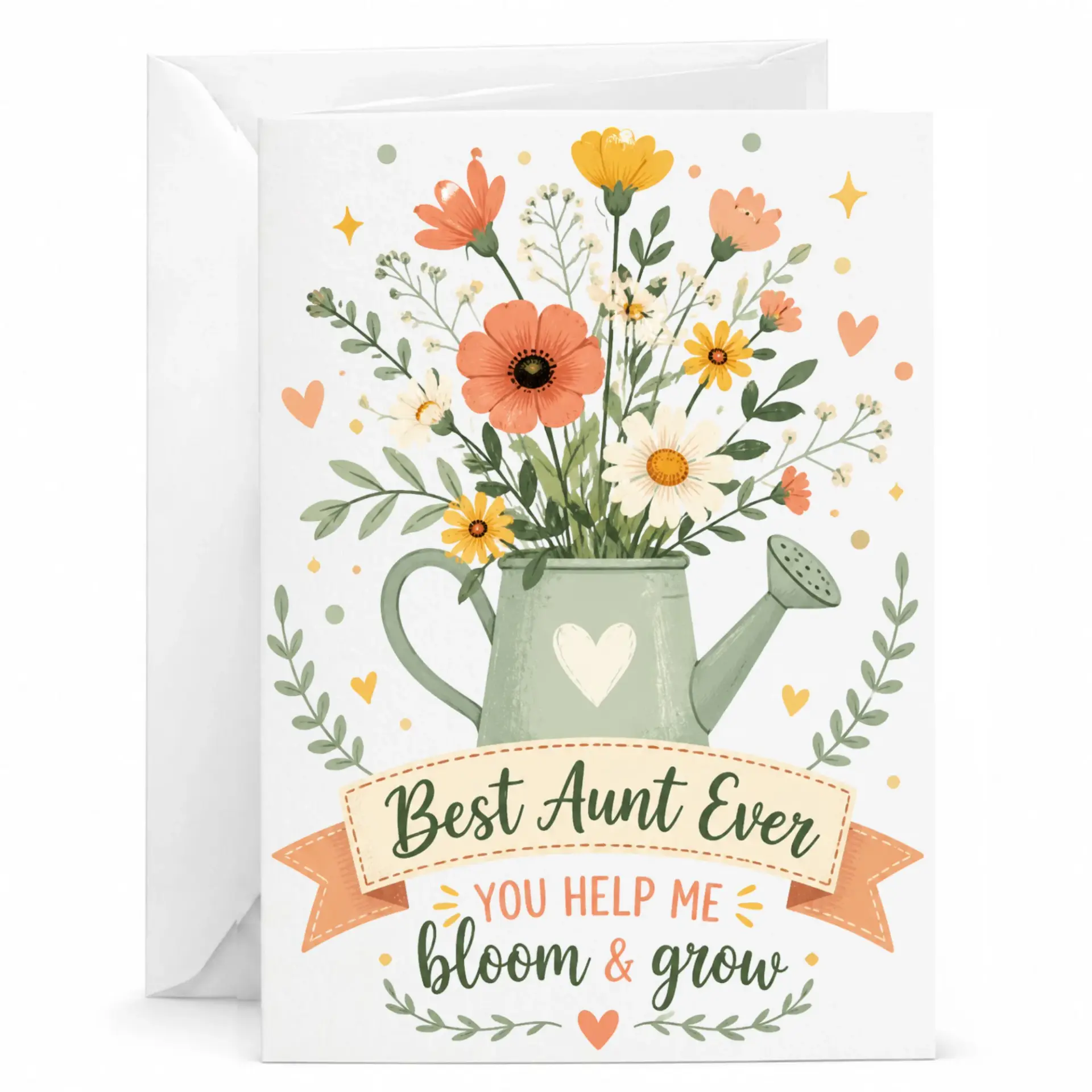 Best Aunt Ever Greeting Card with Envelope Floral Watering Can Design for or Note