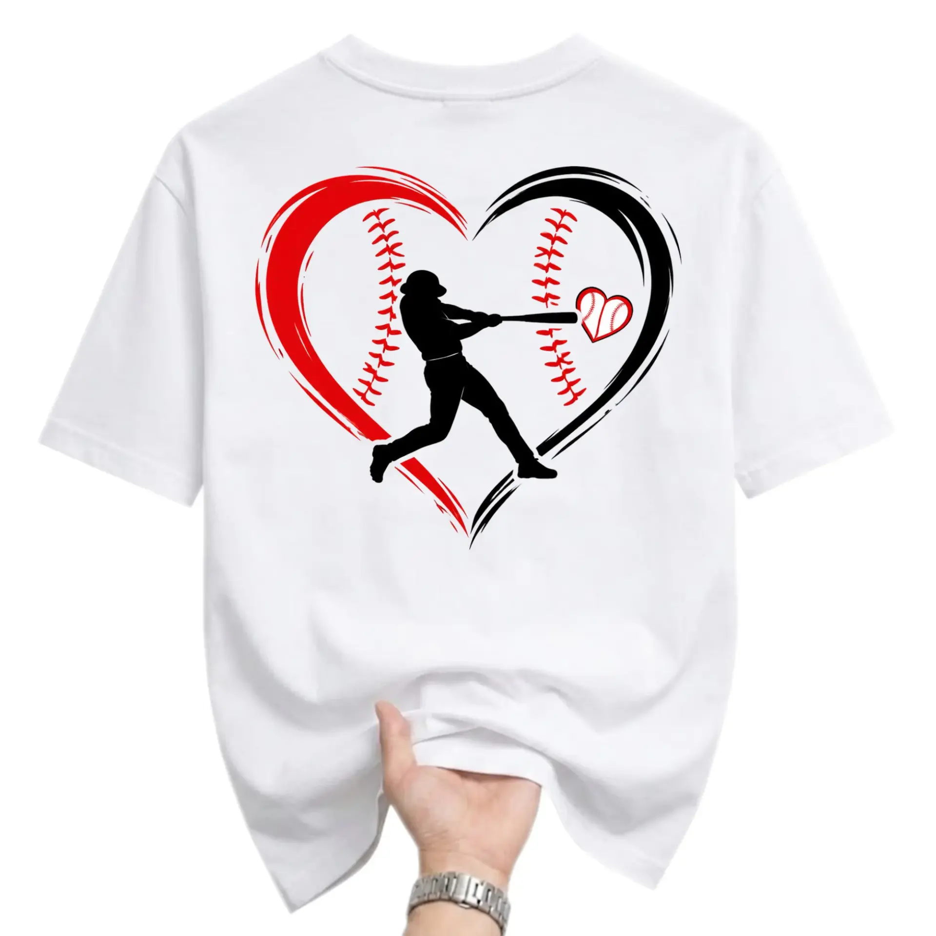 Graphic Tee Baseball Love Heart Silhouette Short Sleeve Unisex Shirt for Sports Fans and Casual Everyday Wear