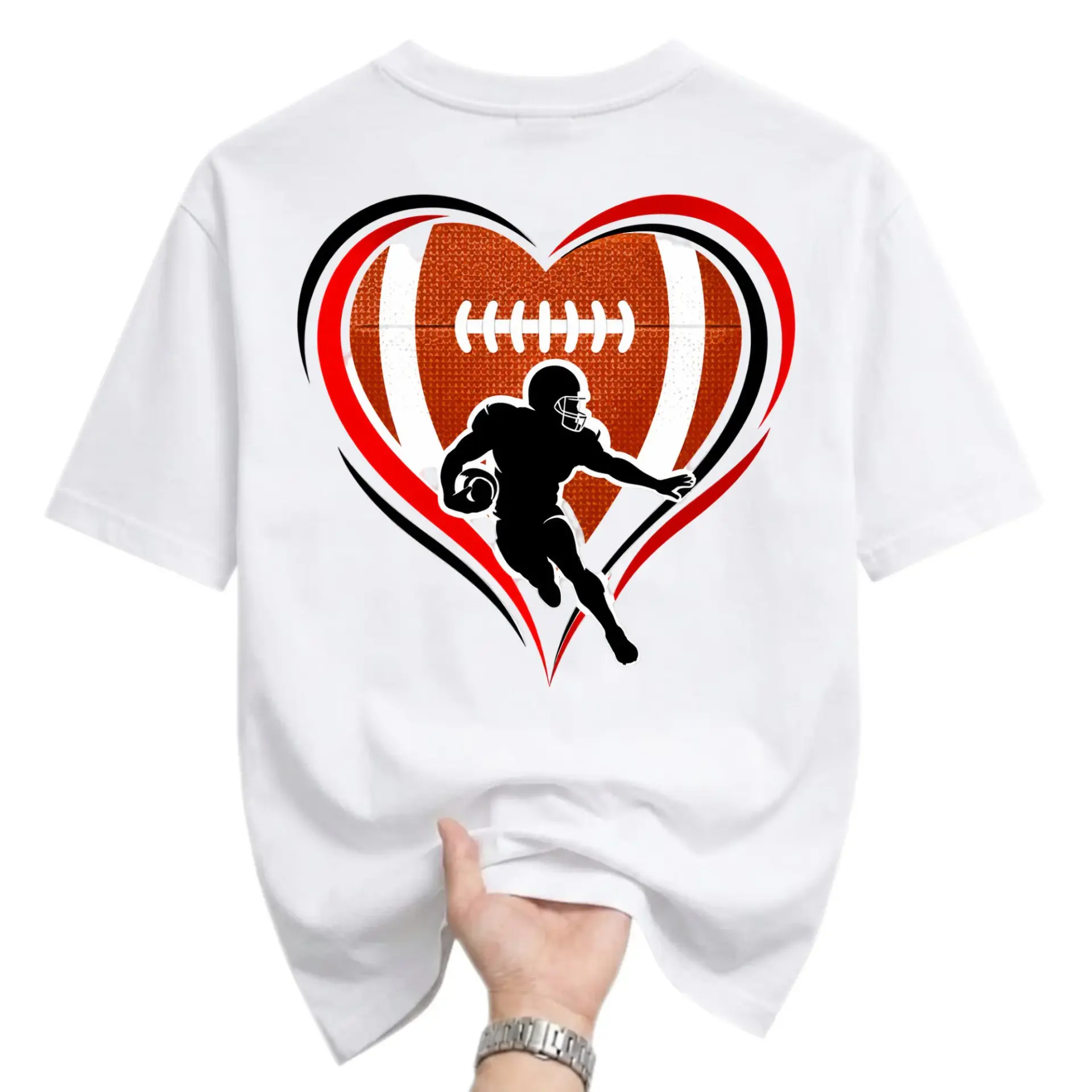 Graphic Tee Unisex Football Heart Silhouette Print Crew Neck Casual Everyday Short Sleeve Cotton Blend T-Shirt Top