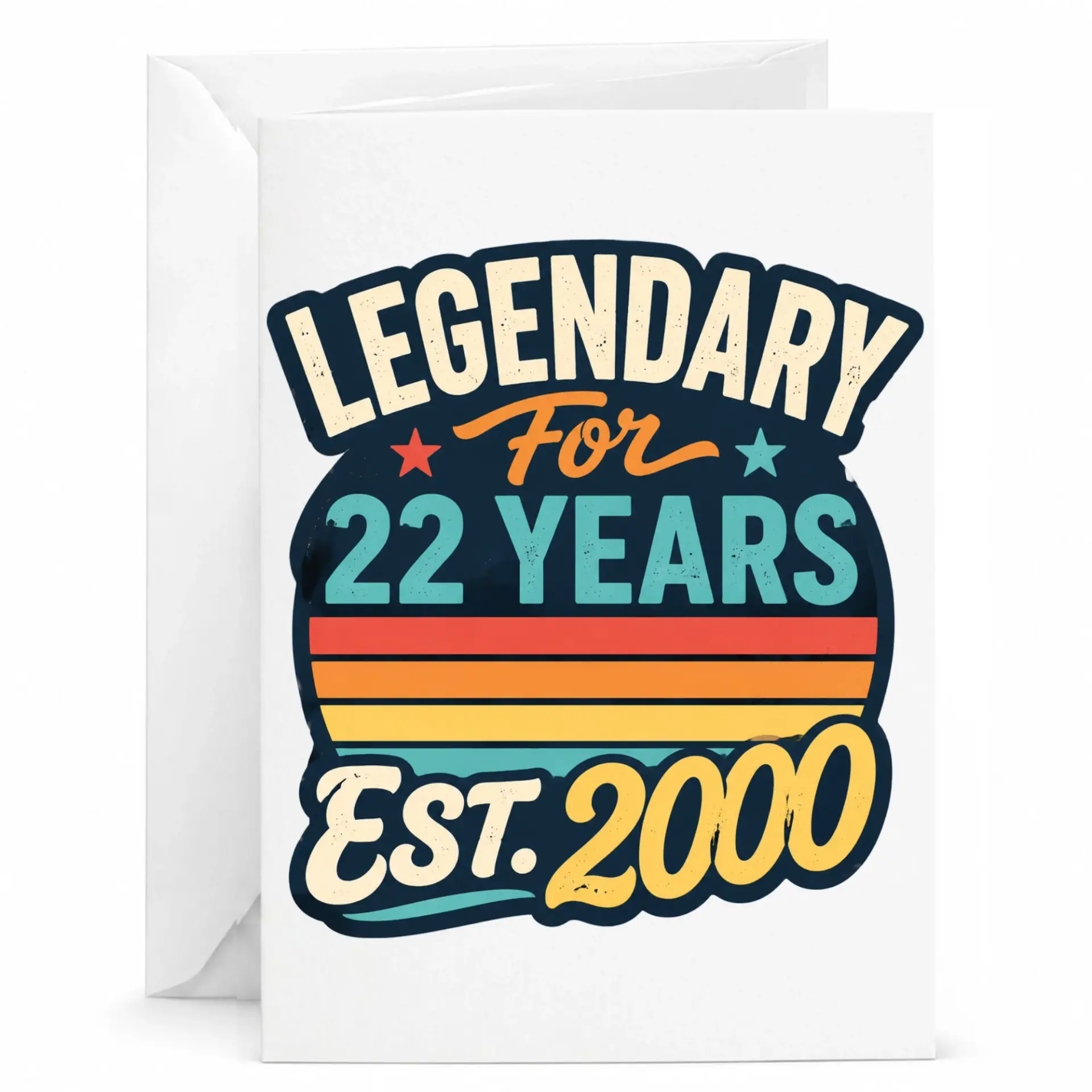 Birthday Card Legendary for 22 Years Est 2000 Retro Vintage Style Greeting Card for Milestone Celebration