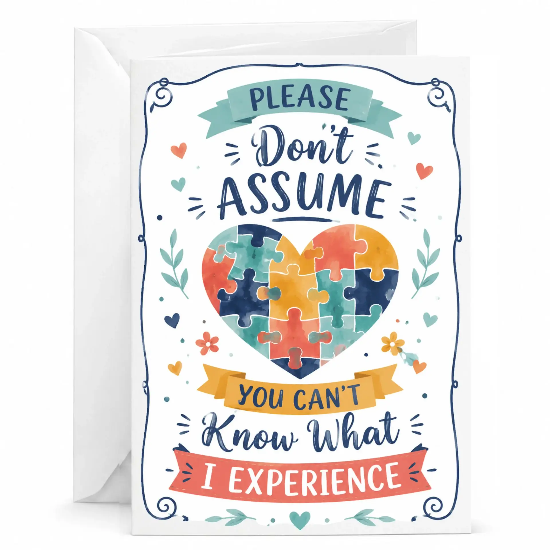 Funny Greeting Card Please Don't Assume You Can't Know What I Quote with Heart Puzzle Artwork 5x7 Note