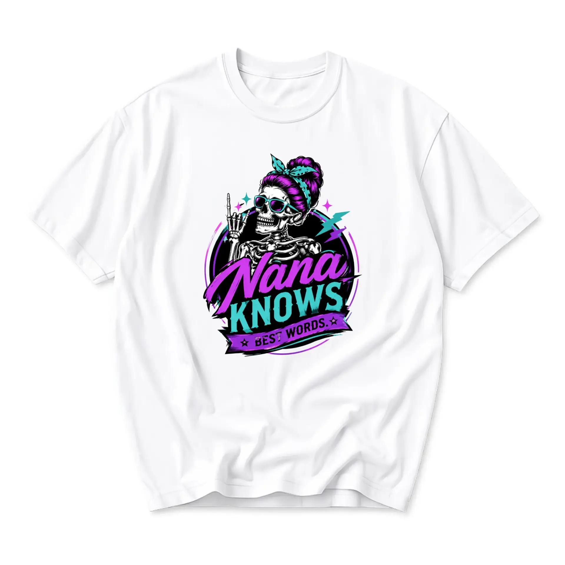 Graphic Tee Nana Knows Best Words Skeleton Skull Design Unisex Casual Crew